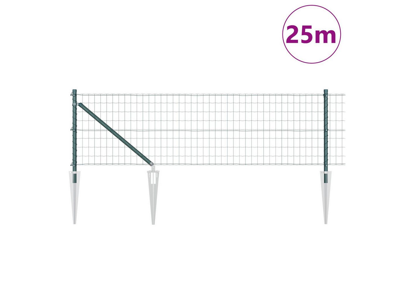 Thumbnail - vidaXL Gartenzaun Euro Zaun mit 13 Spitzenpfosten 0.8x25 m Feuerverzinkter Stahl Grün, (2-St)