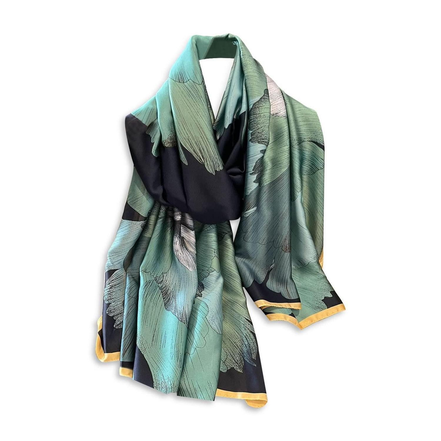 LuxusKollektion Seidenschal Seidenschal Blumen Floral Blaugrün, (1-St)