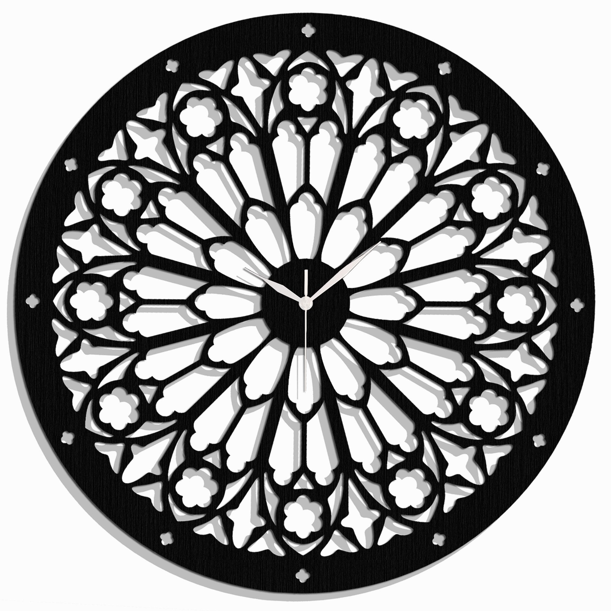 ORNAMENTI Wanduhr Grosse, vintage, gotisch, NOTRE DAME, holz, hingucker Wanduhr, 60 cm (ohne Ticken, Wanddeko,Gotik, Weiss, Schwarz, Gold)
