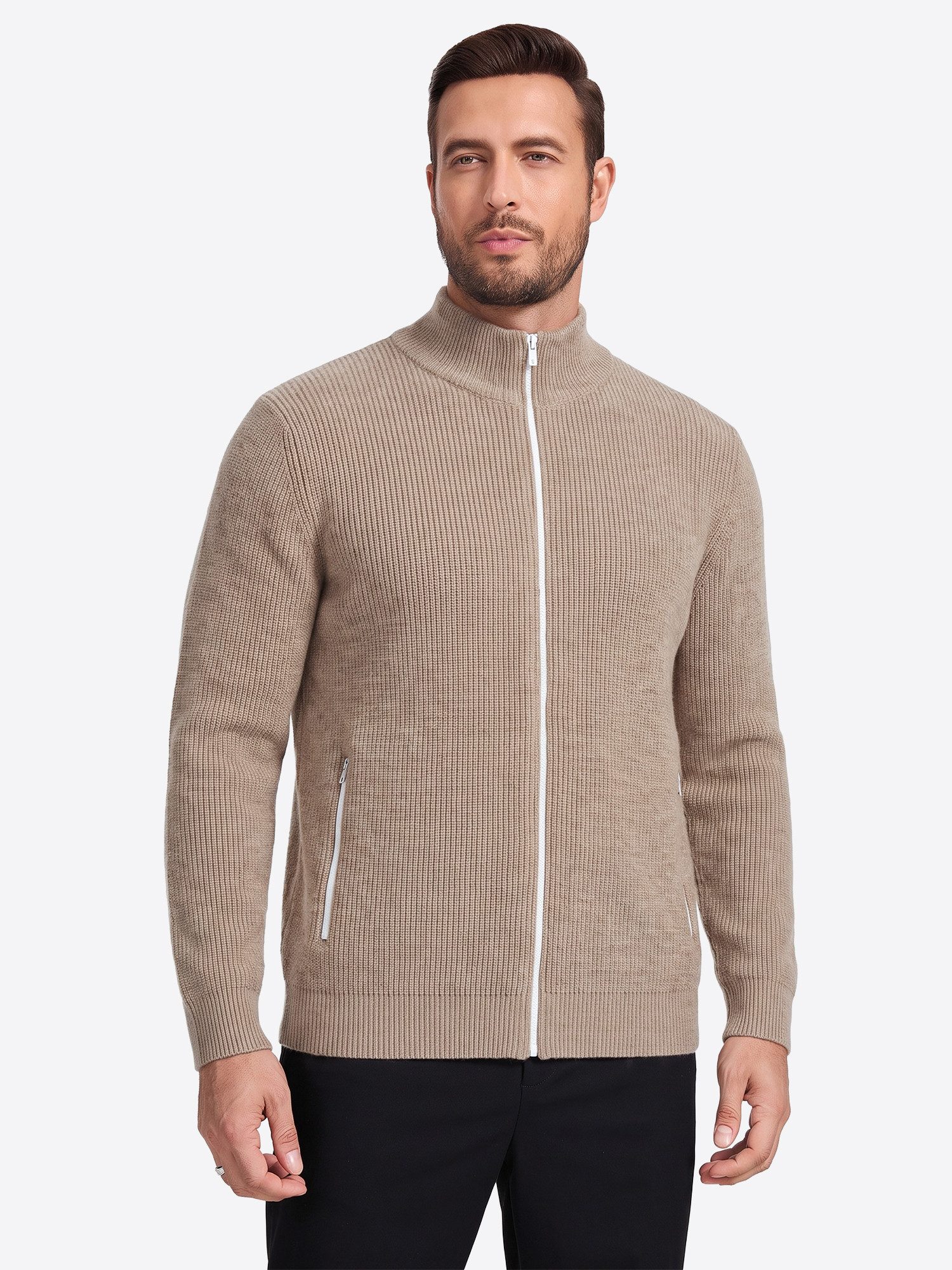 VANTORY Cardigan Herren Strickjacke mit Stehkragen und Vollreißverschluss (Packung, 1-tlg., 1per-Pack) mit Taschen