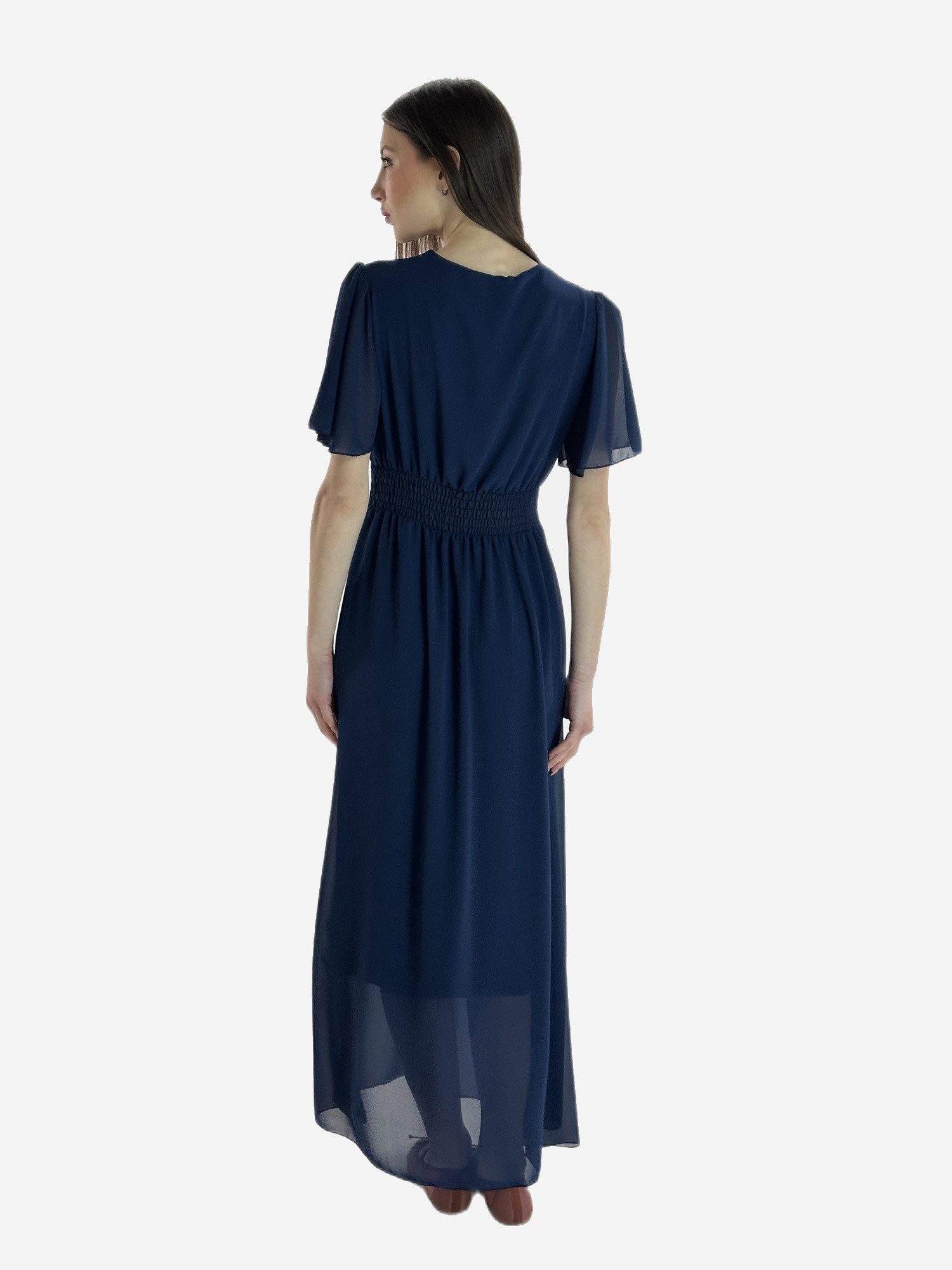 Elara Maxikleid — Damen Sommerkleid mit Wickeloptik, Smoktaille & Flügelärmeln (1-tlg) – Bild 4 von 5