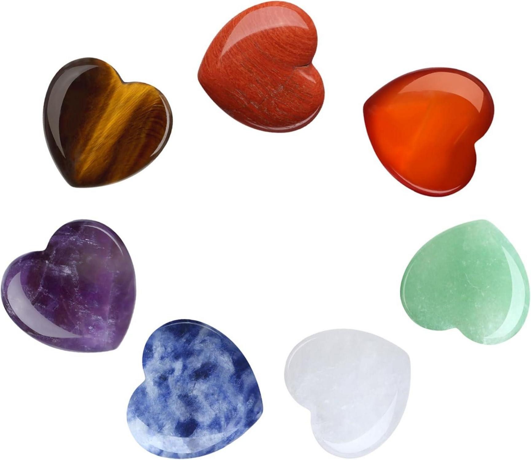 Edelstein 7 Stück Natur Kristall Herz Edelstein Set Meditation Reiki Chakra