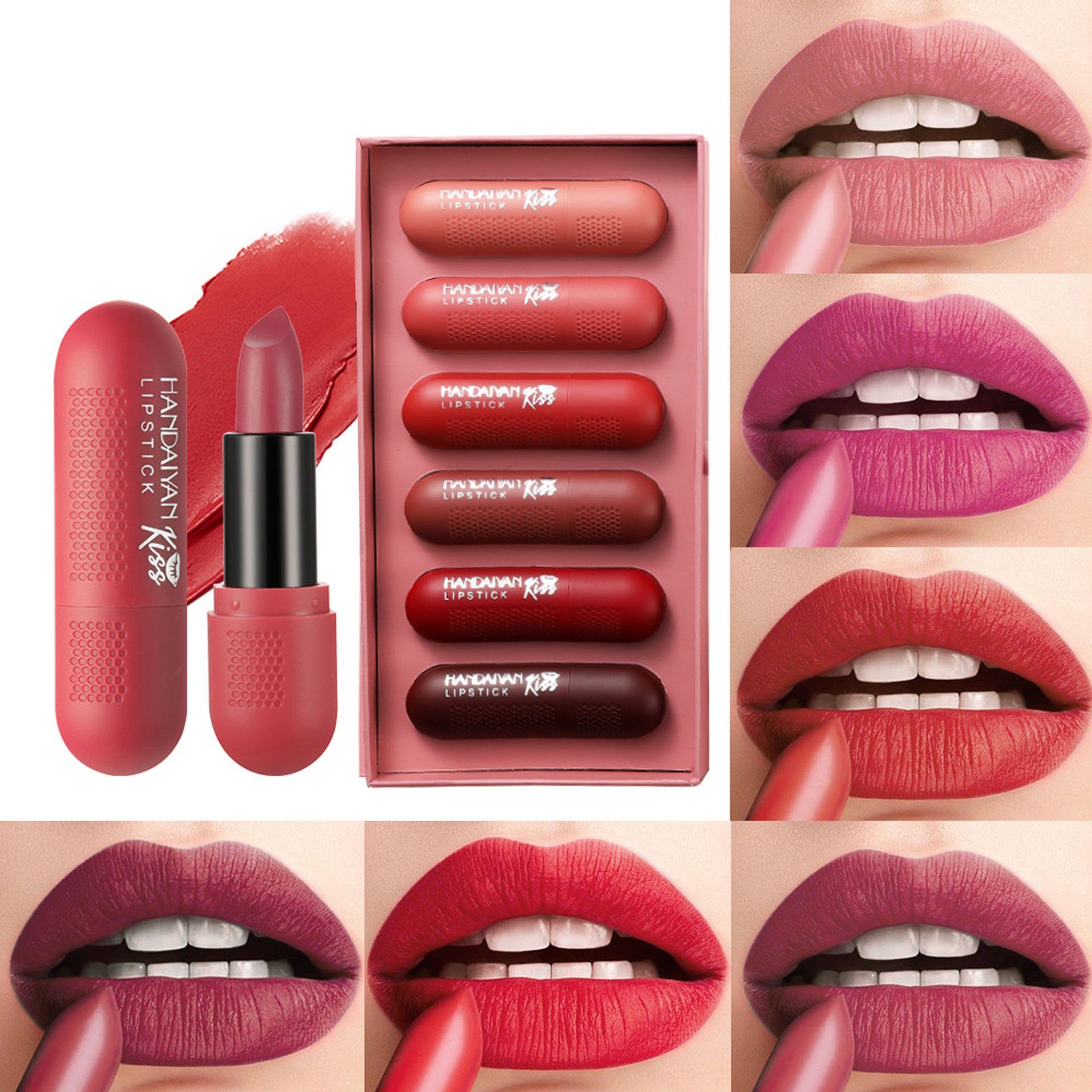 POCHUMIDUU Lippenstift-Set 6 Farben Lasting, Nude Lippenstift 6-tlg. Set Lippenstift Long Set Matt