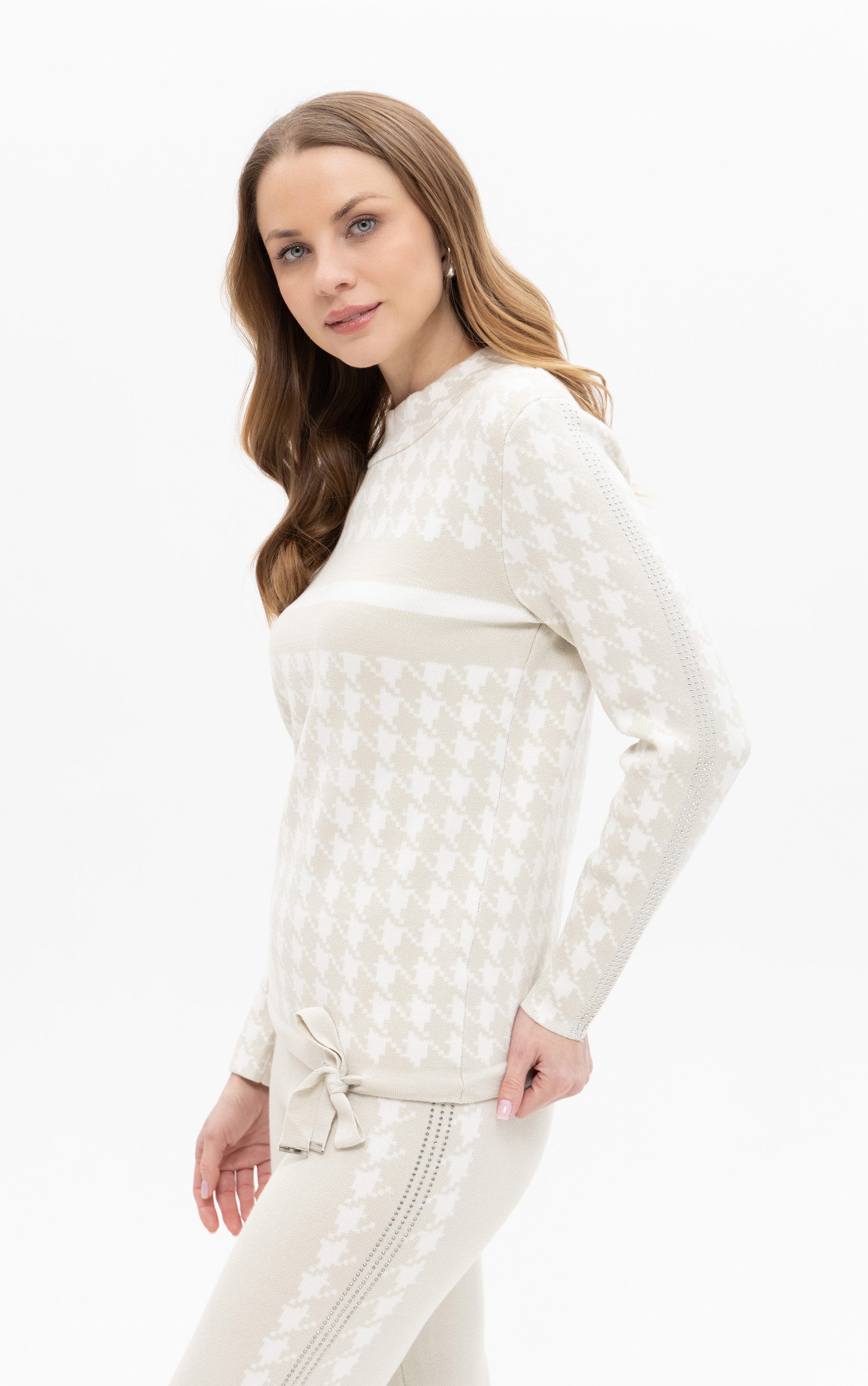 Passioni Strickpullover mit Hahnentritt-Muster