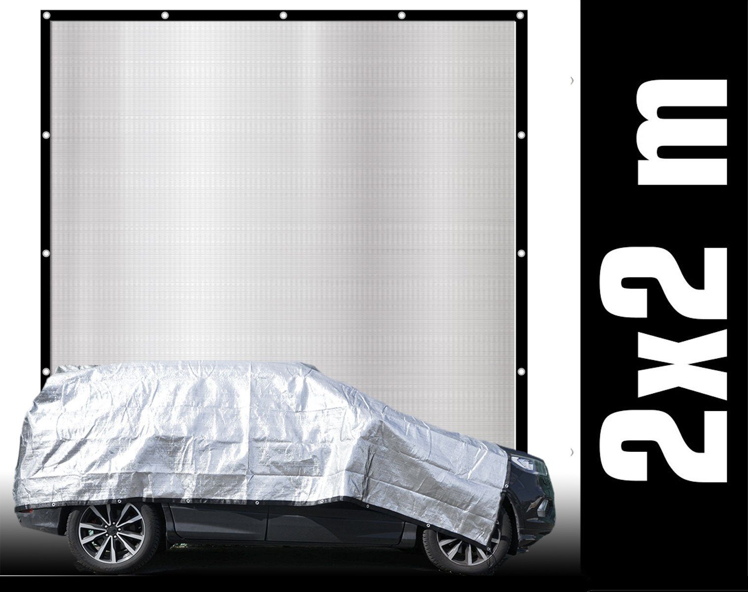 AMANKA Sonnensegel 2 x 2 m Alu Schattennetz für Auto & Garten - Alunetz mit Hitzeschutz, Aluminium Sonnenschutz Plane - Schattenspender für Hund & Camping