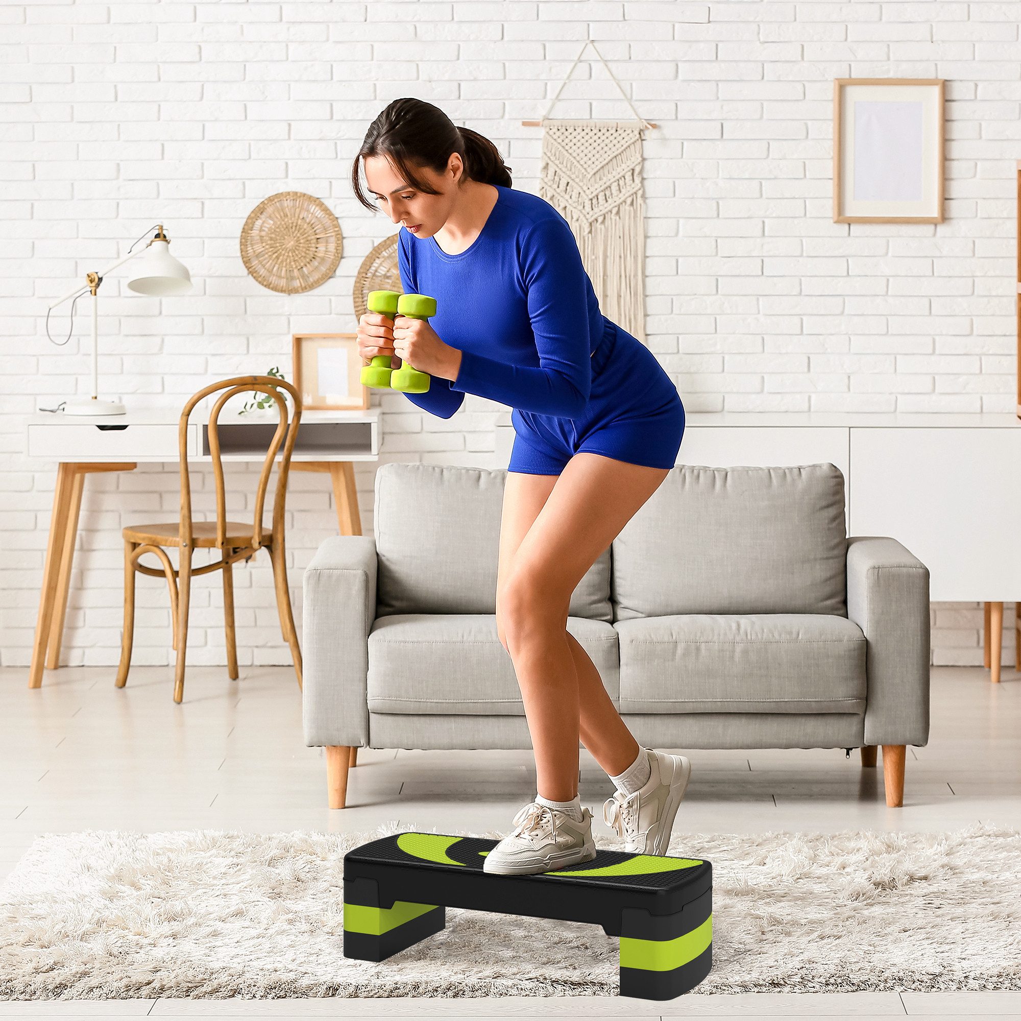 HOMCOM Stepper höhenverstellbar mit 3 Stufen, Fitness Heimtrainer (Aerobic-Stepper, 1-tlg., Steppbrett), für Indoor, Outdoor, Schwarz+Grün