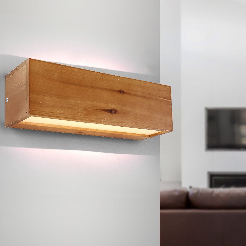 etc-shop LED verbaut, Holzleuchte LED-Leuchtmittel Designleuchte Wandleuchte fest Wandlampe Wandleuchte, Warmweiß