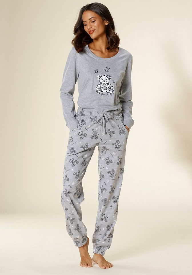Vivance Dreams Pyjama (2 tlg., 1 Stück), Allover bedruckte Hose mit  elastischem Tunnelzugbund und elastischen Beinsäumen