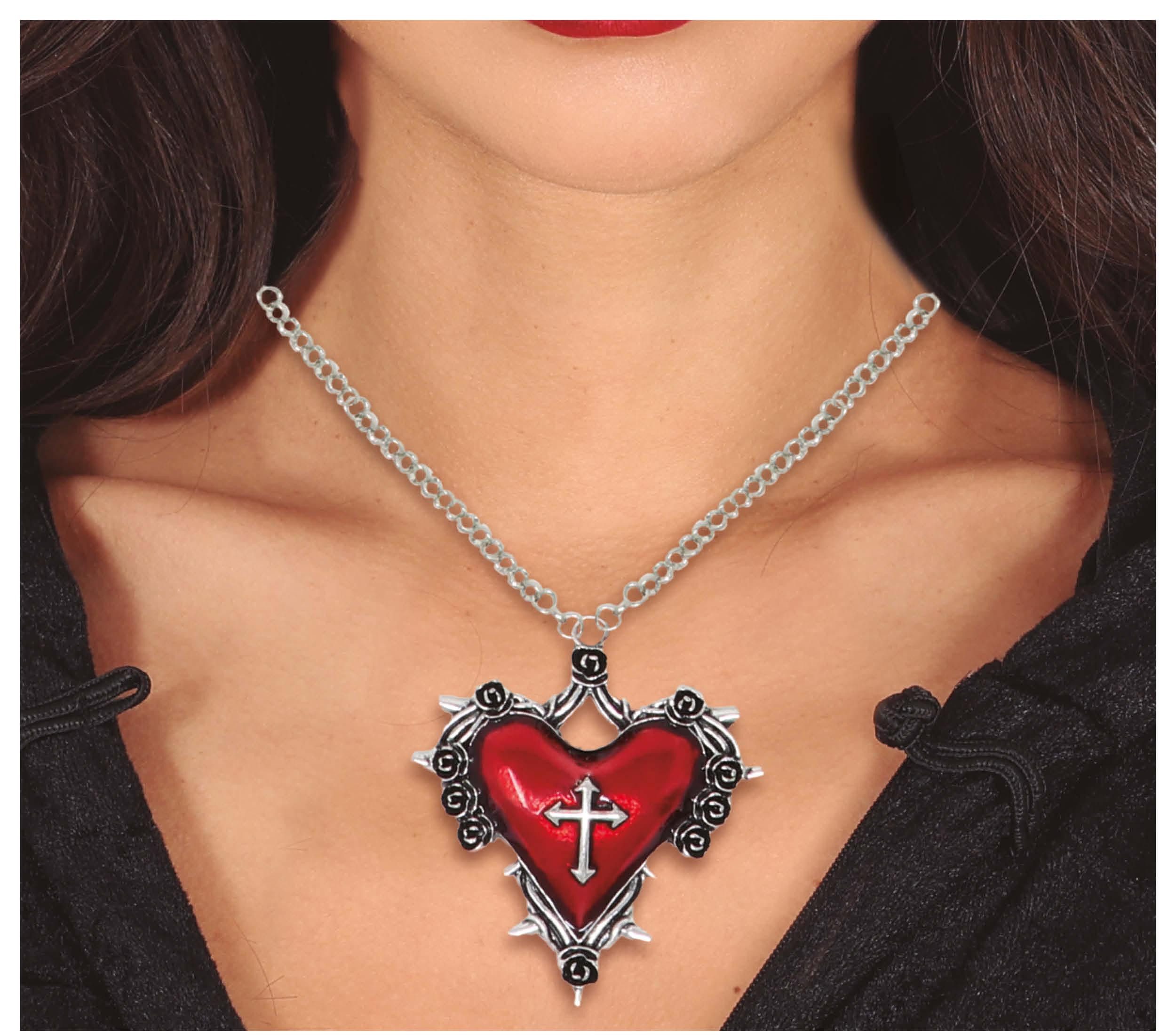 Fiestas Guirca Kostüm, Religion Herz Gothic Kreuz Kette Halloween Schmuck M günstig online kaufen