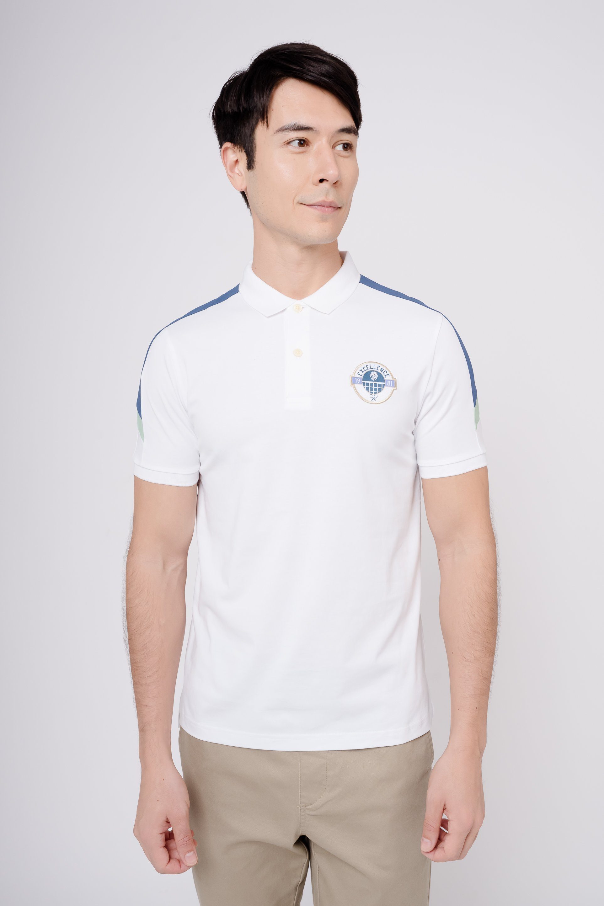 GIORDANO Poloshirt Sorona mit Quick-Dry-Technologie weiß-blau