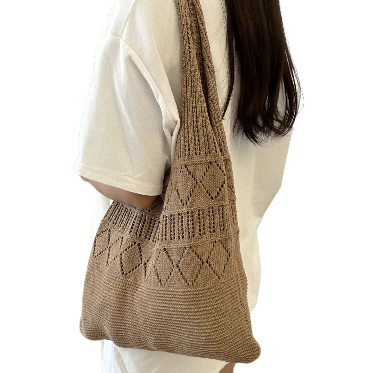 Diwzbyn Schultertasche Häkeltaschen,Sommer Strand Mesh Tragetasche Damen Boho Umhängetasche (Einkaufstasche Lässige Reisetaschen Tasche faltbar Hobo Taschen), für Reisen Einkaufen und Alltag