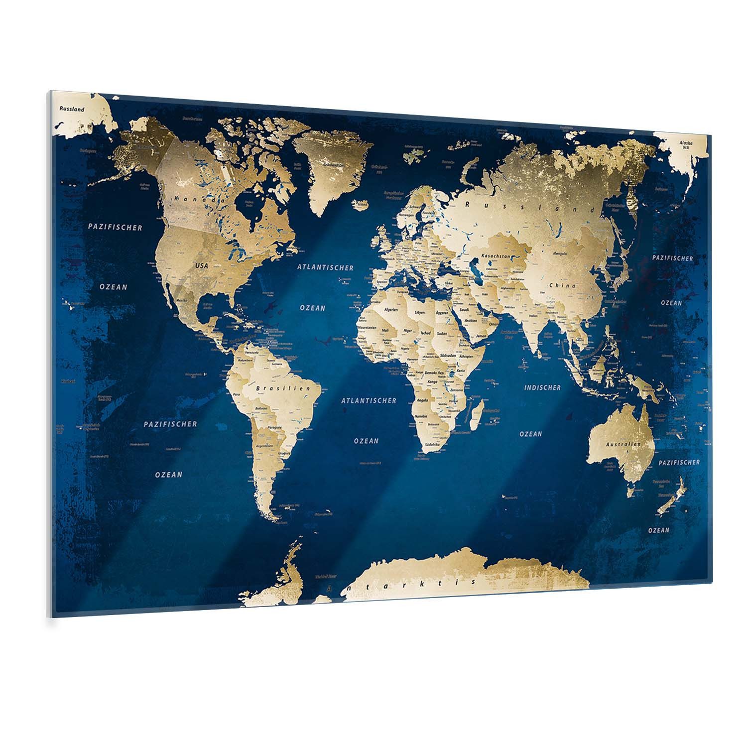 LANA KK Glasbild magnetische Weltkarte, deutsche Beschriftung