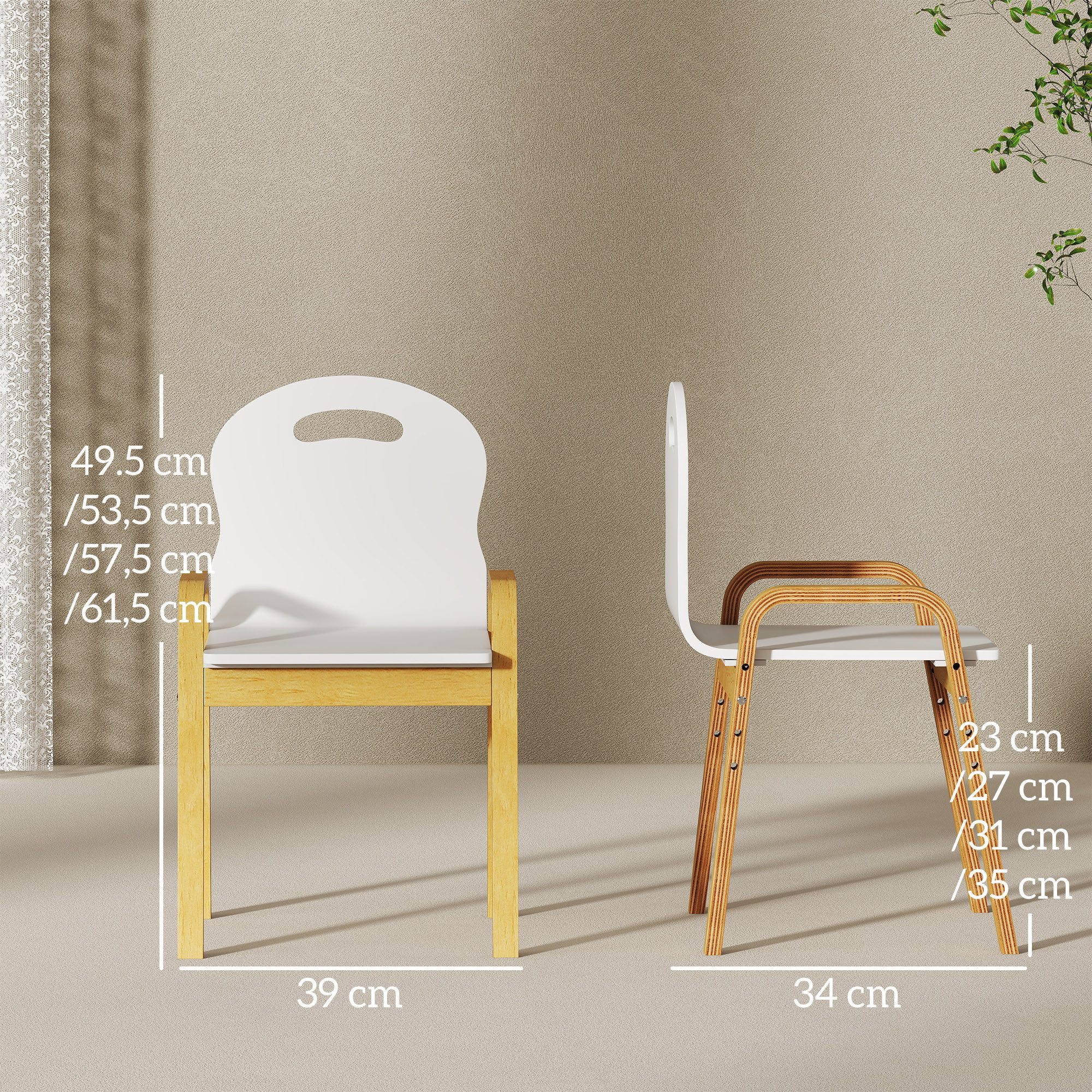 AIYAPLAY Kinderstuhl für Kinder im Alter von 3-9 Jahren (Holzstuhl, 2 St), Höhenverstellbar, stapelbar, Weiß