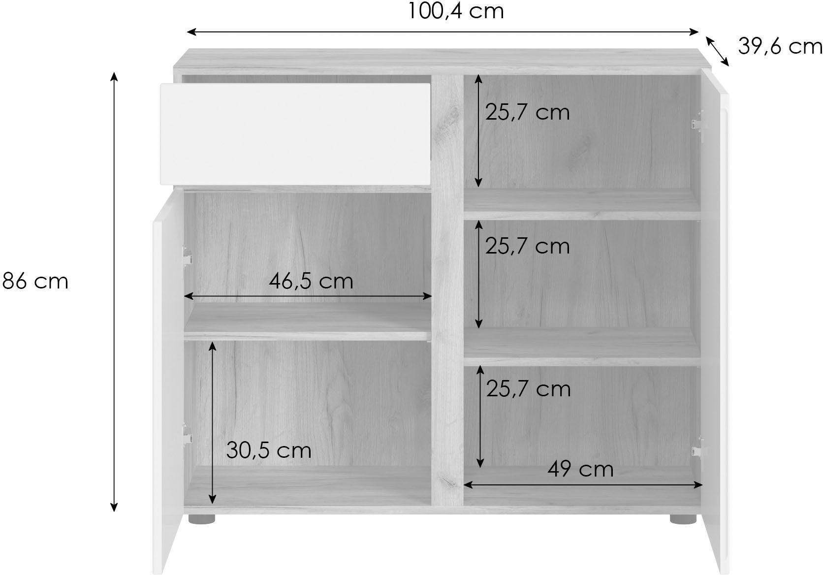 Sideboard cm Morongo, 100 INOSIGN Breite Eiche Alpin Gold/Weiß Kraft ca.