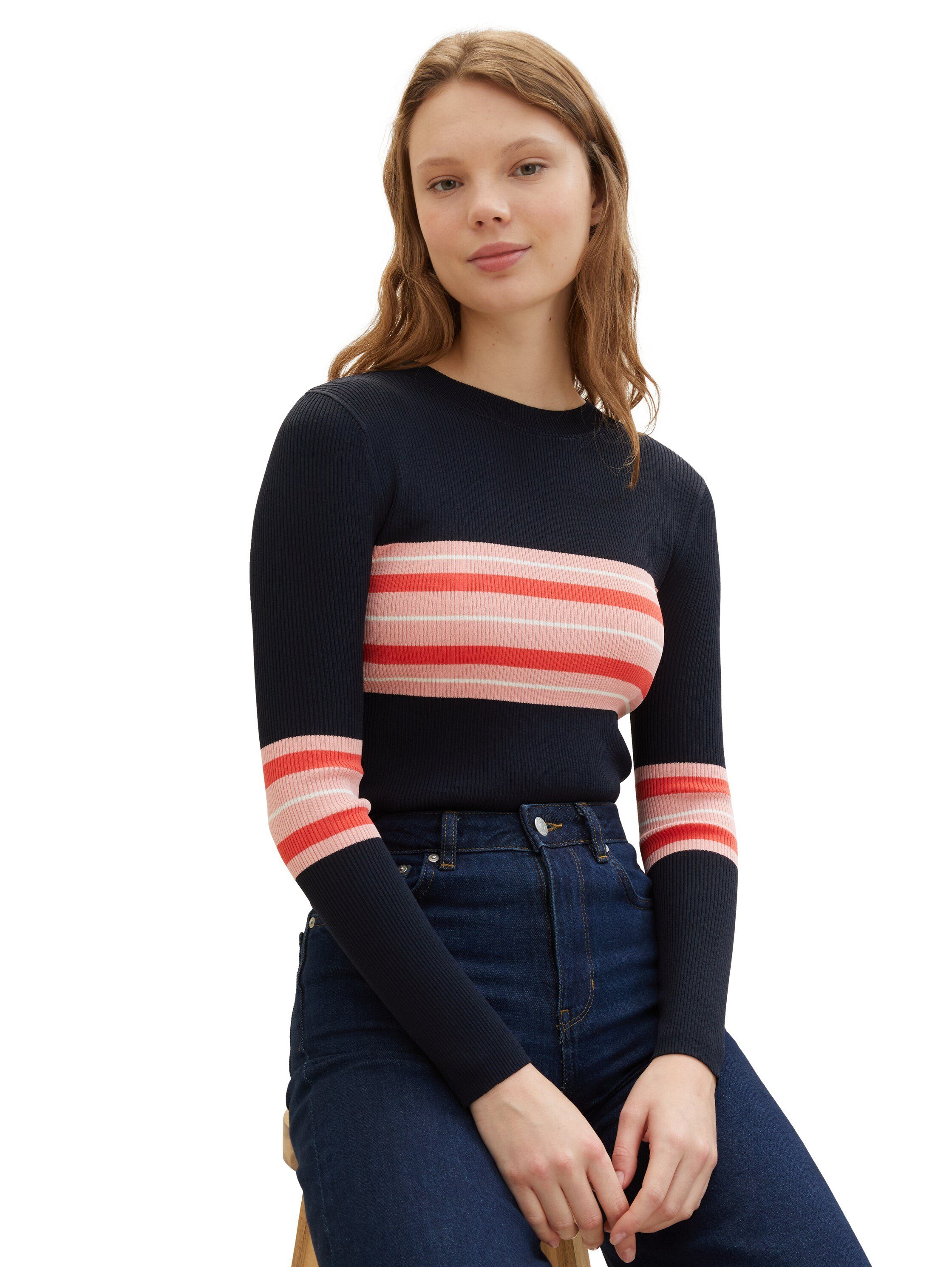 TOM TAILOR Denim Rundhalspullover mit Colorblocking günstig online kaufen