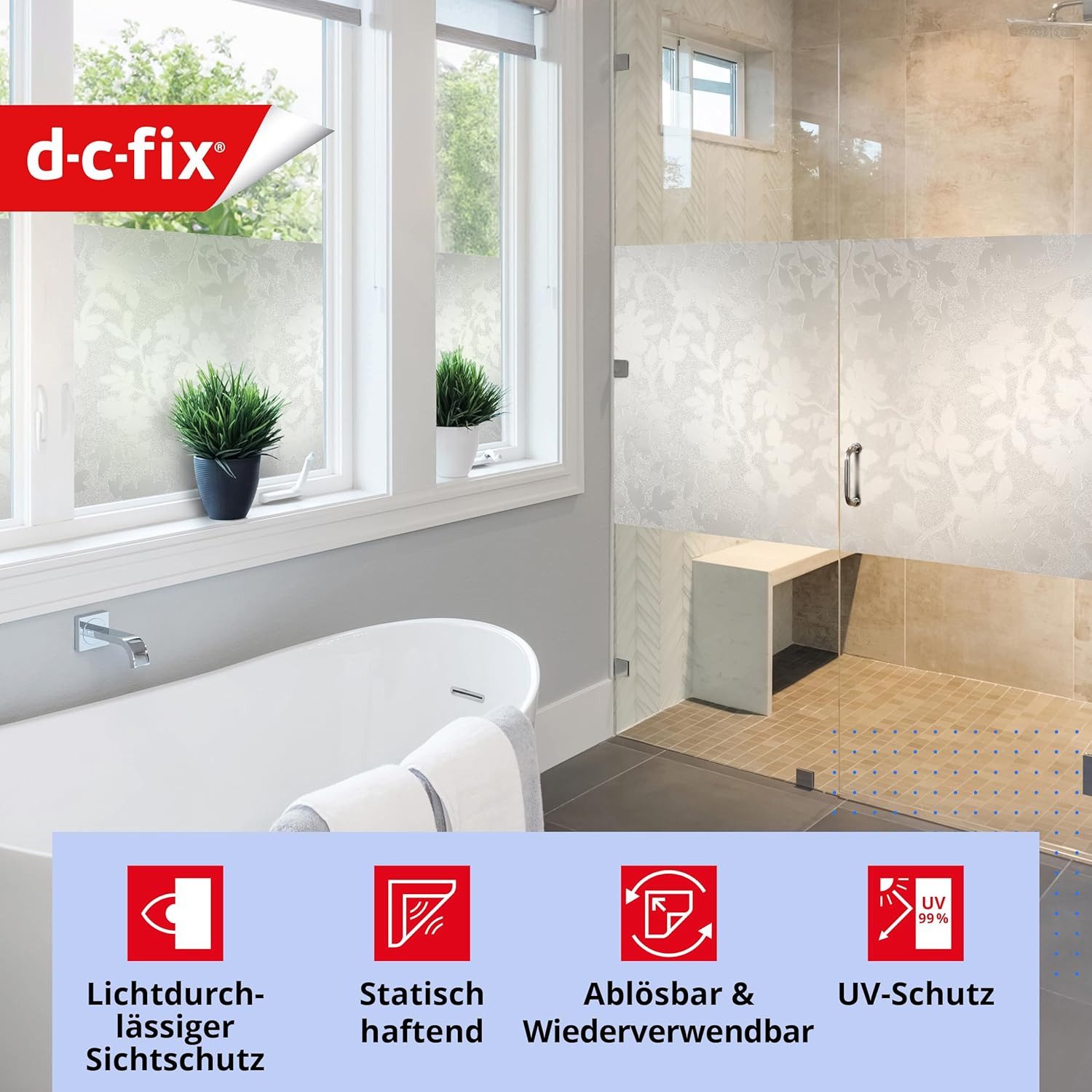 d-c-fix Fensterfolie Sichtschutzfolie selbsthaftend Deko Folie für Fenster innen, Spürbar geprägt, Rückstandslos entfernbar & wiederverwendbar