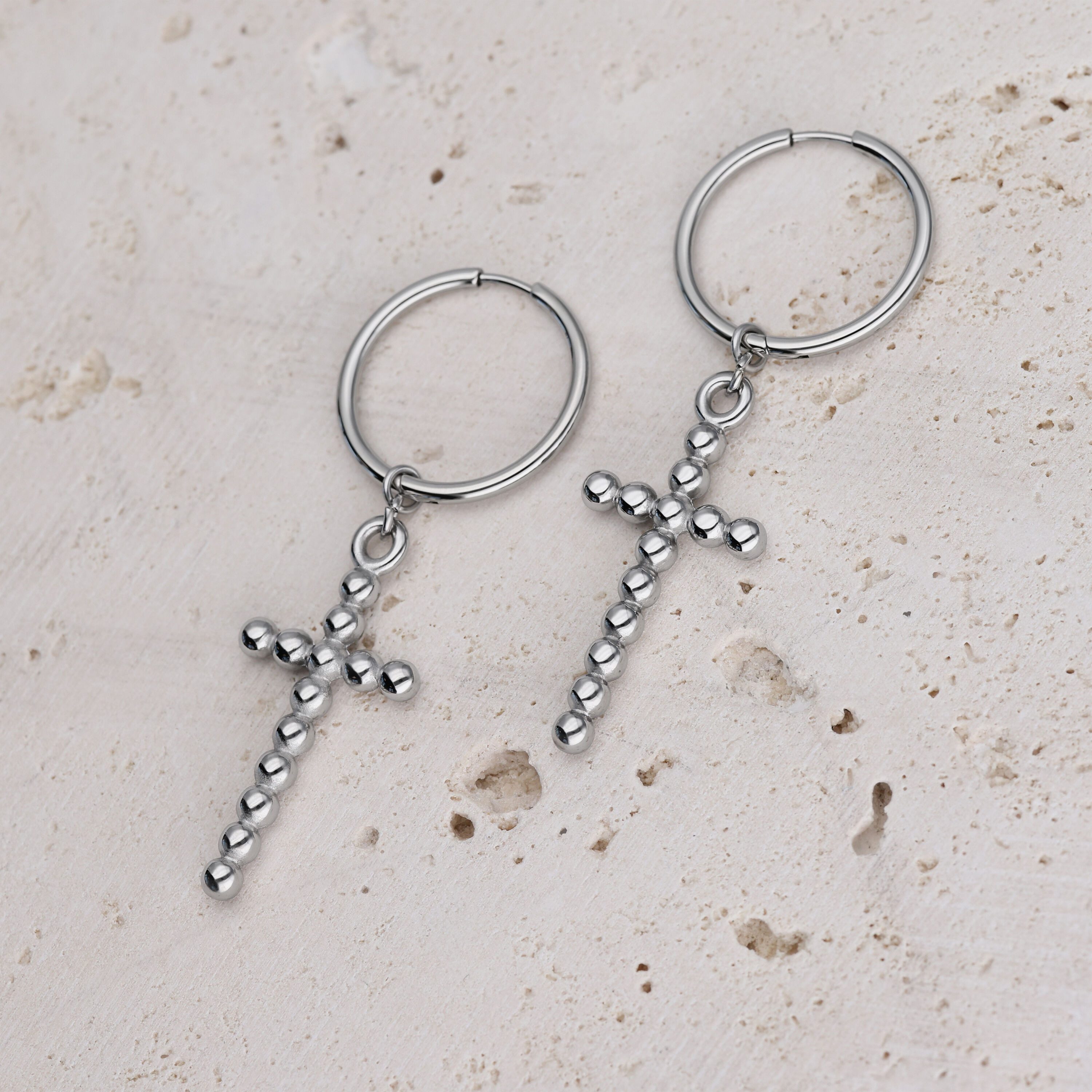 Wildcat Paar Creolen Bubble Cross Hoops Pairs für Ohr, 1 Stück, Chirurgenstahl 316L - wasserfest, hautverträglich, Silber