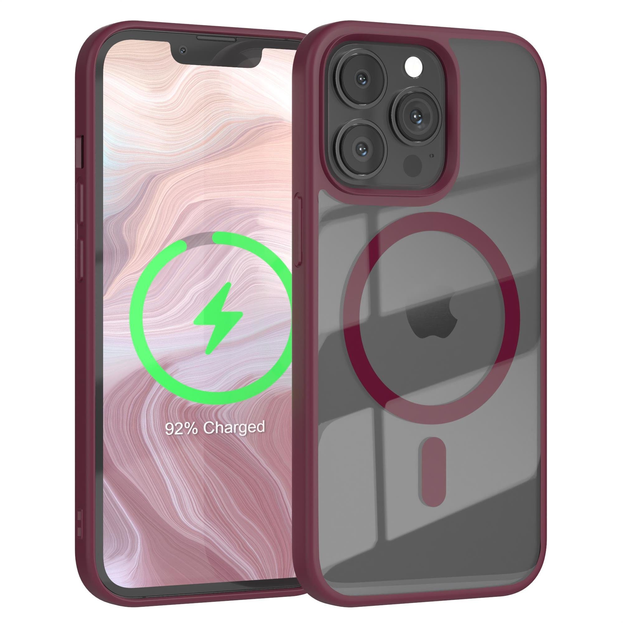 EAZY CASE Handyhülle Transparente Hülle mit MagSafe für iPhone 13 Pro 6,1 Zoll, Back Cover Slimcover mit Displayschutz, Magsafefunktion, Bumper, Beere