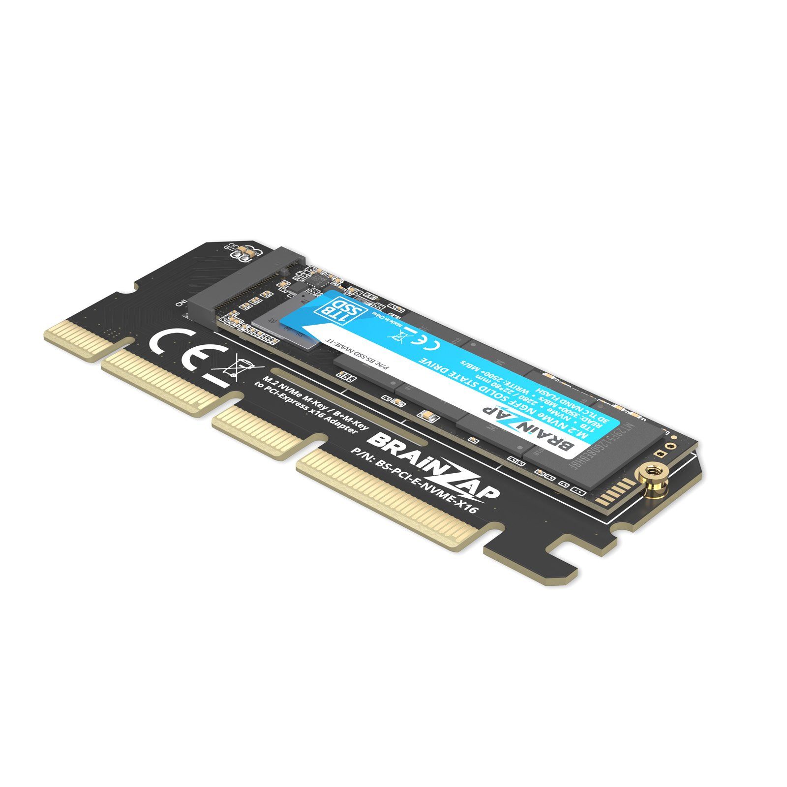 BRAINZAP M.2 NVMe PCIe Adapter Modulkarte PCI-Express zu M.2, M.2 NVMe (M-Key/B+M-Key) auf PCIe x16 (x4-Anbindung) · PCIe – Bild 3 von 5