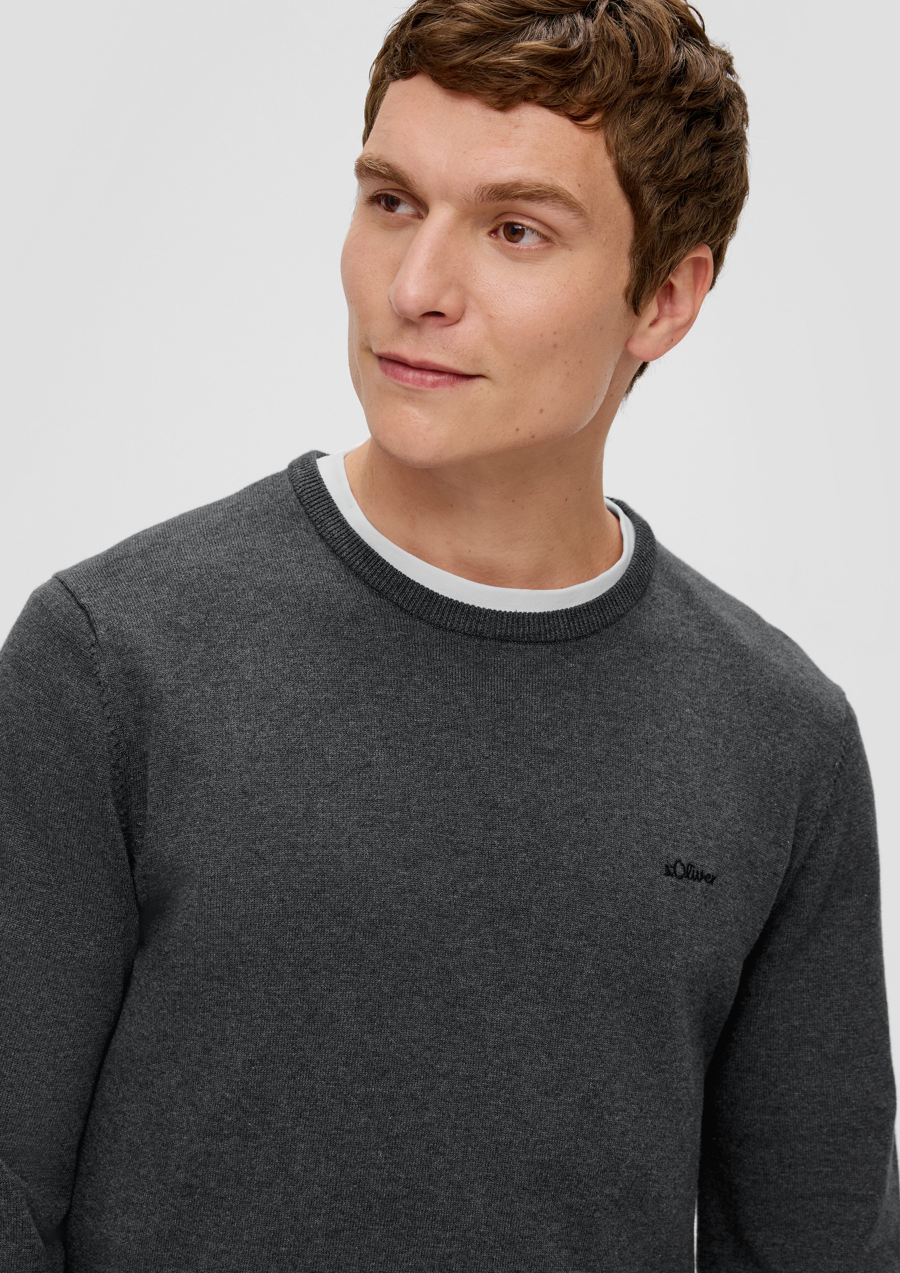 s.Oliver Strickpullover Baumwollpullover mit Logo-Stickerei Logo günstig online kaufen