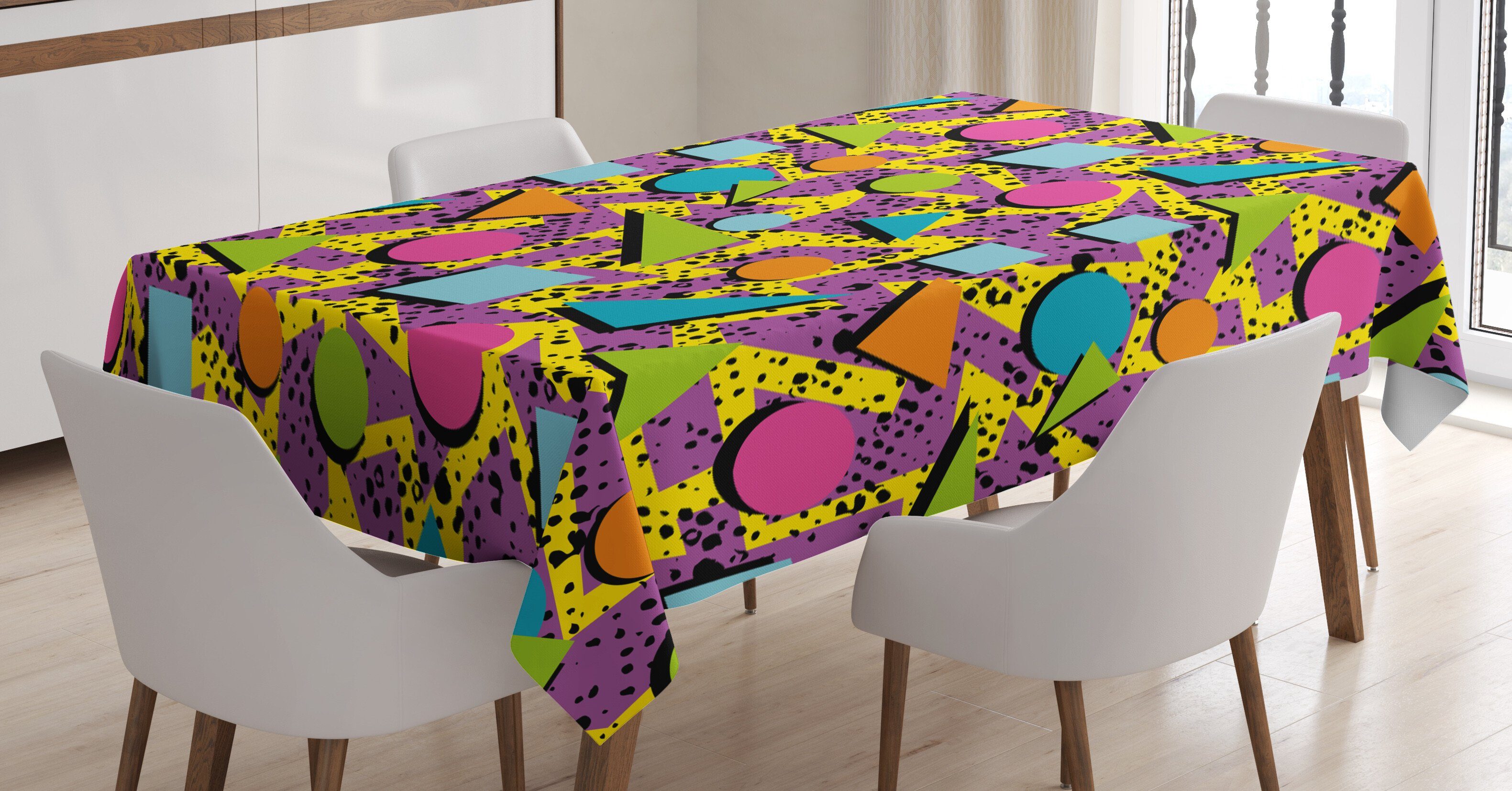 Abakuhaus Tischdecke Farbfest Waschbar Für den Außen Bereich geeignet Klare Farben, Jahrgang Funky geometrische Art