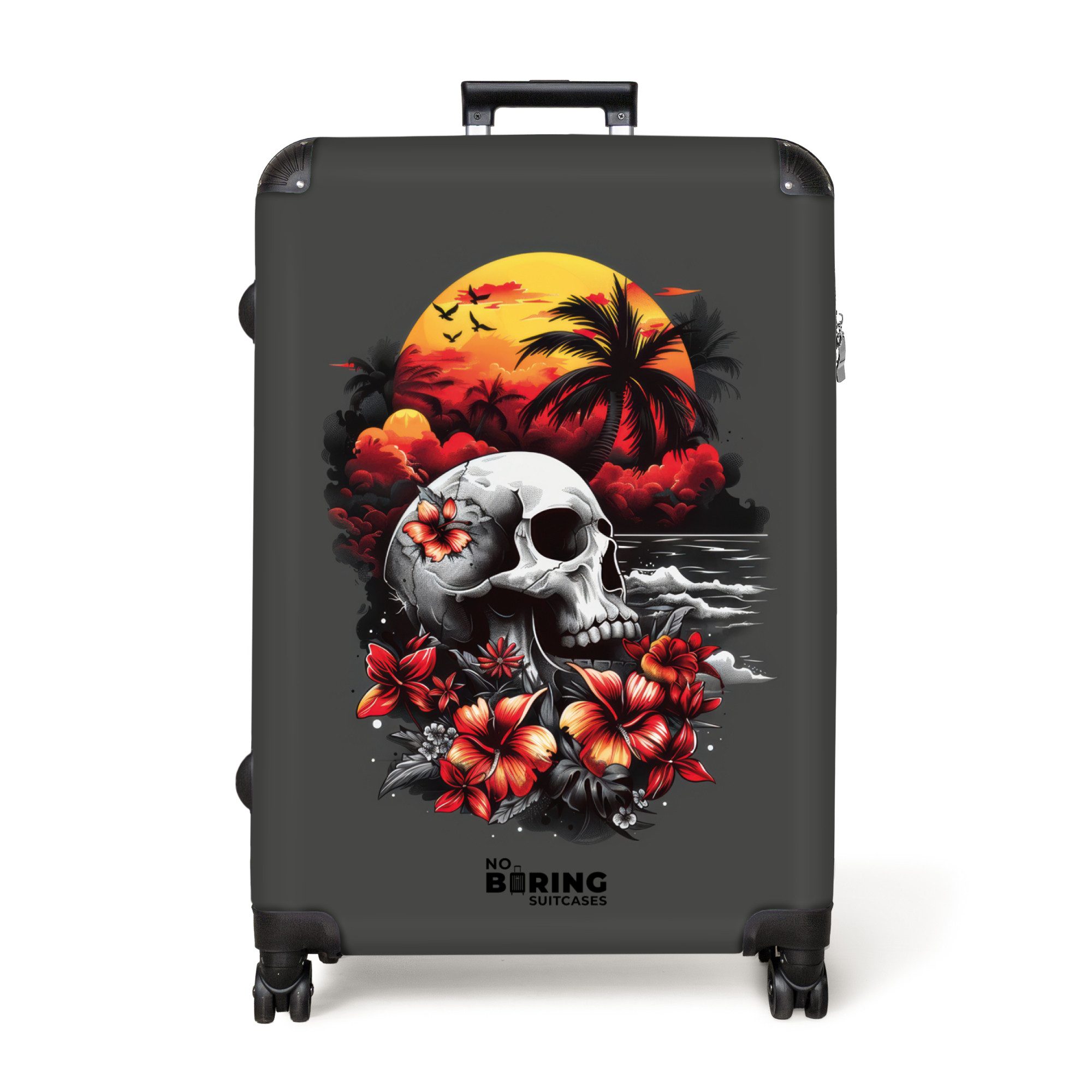NoBoringSuitcases.com© Hartschalen-Trolley Grau mit Totenkopf am günstig online kaufen