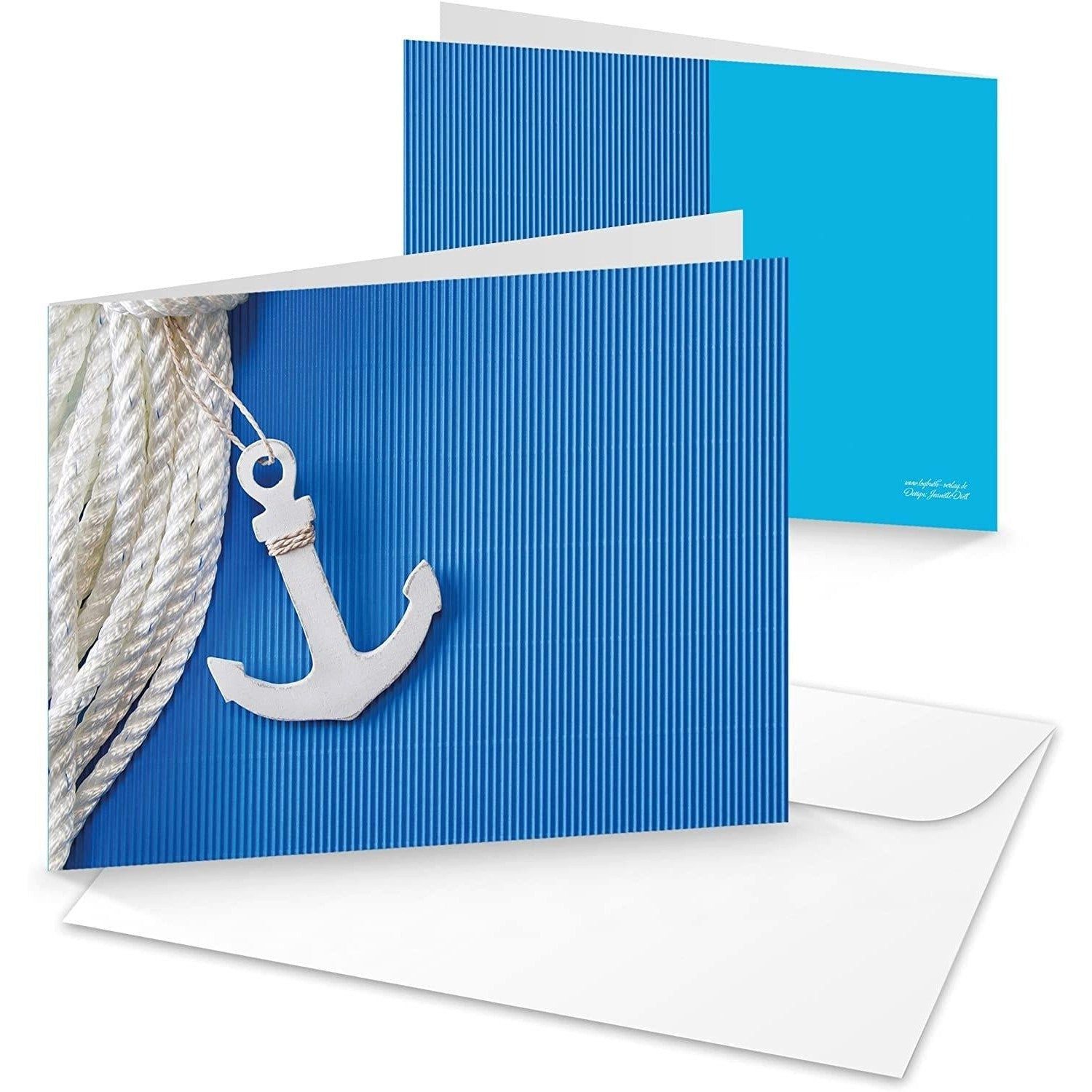 Logbuch-Verlag Klappkarte 3 Stück maritime Grußkarten mit Anker blau weiß - leere Karten zum