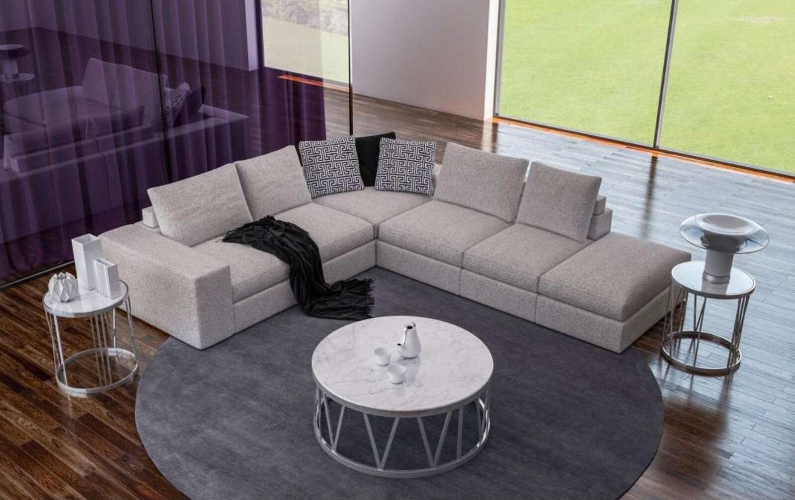 JVmoebel Ecksofa Weißes Ecksofa Polster Eckgarnitur Luxus L-Form Sofas Modern Design, 6 Teile, Made in Europa