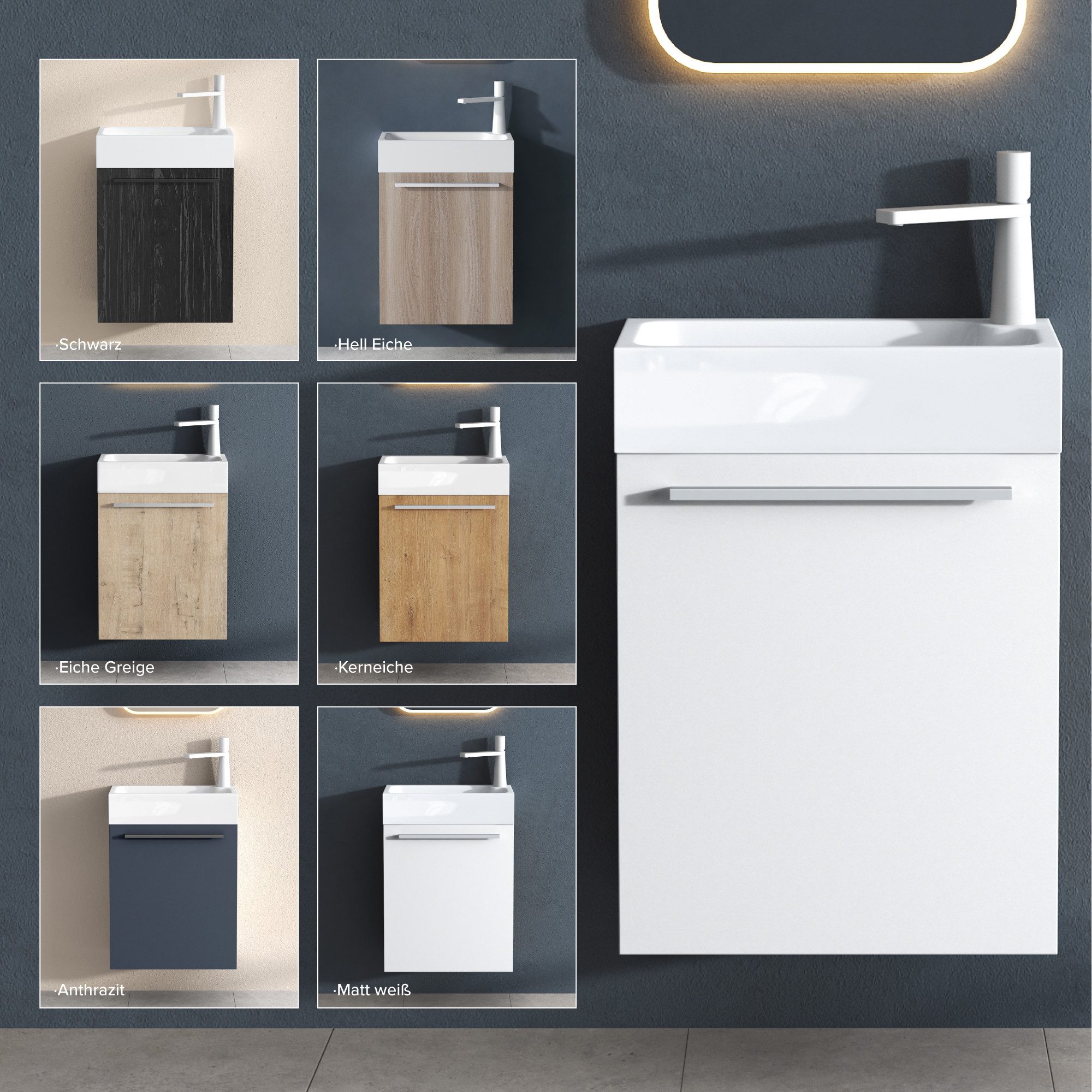 doporro Badezimmer-Set Waschtisch mit Unterschrank Gäste-WC E1-Platte Holzbeschichtung PISA, 46cm Breite, wasserdicht – Bild 3 von 5