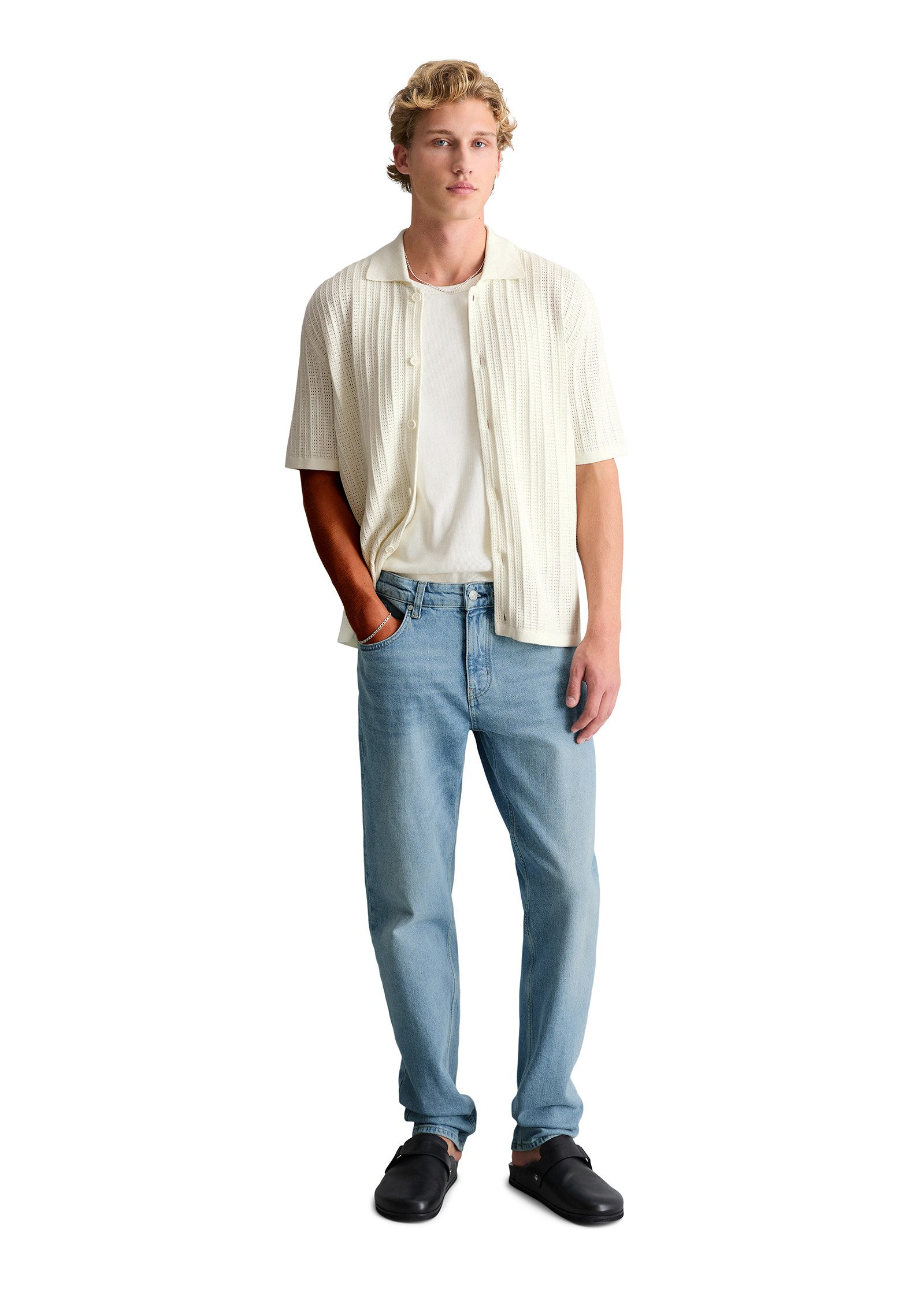 Marc O'Polo DENIM Strickjacke Kurzarm-Strickjacke im Polostil regular mit Lochstruktur – Bild 4 von 5