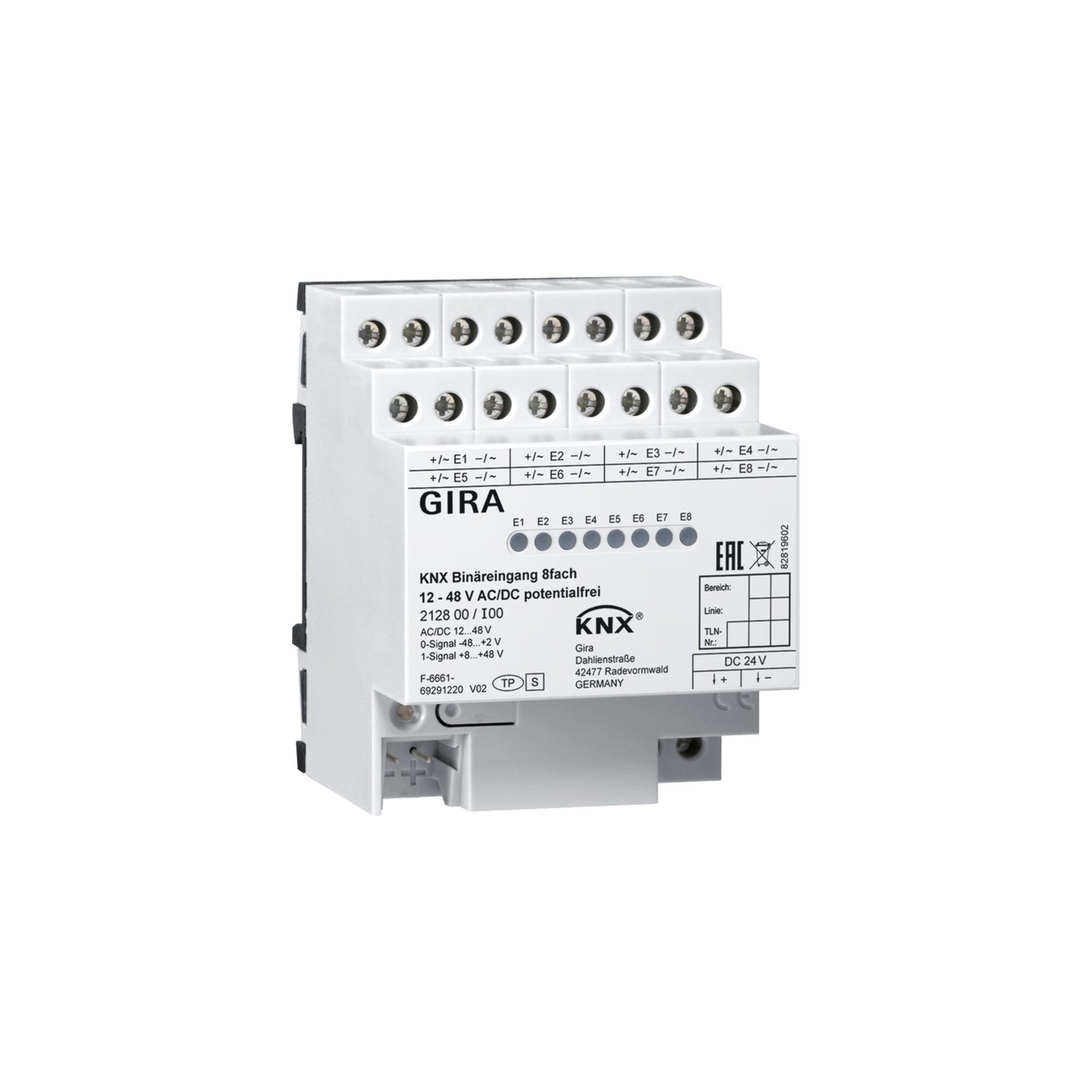GIRA Zeitschaltuhr Gira Binäreingang 8f. KNX 12-8V AC/DC 212800