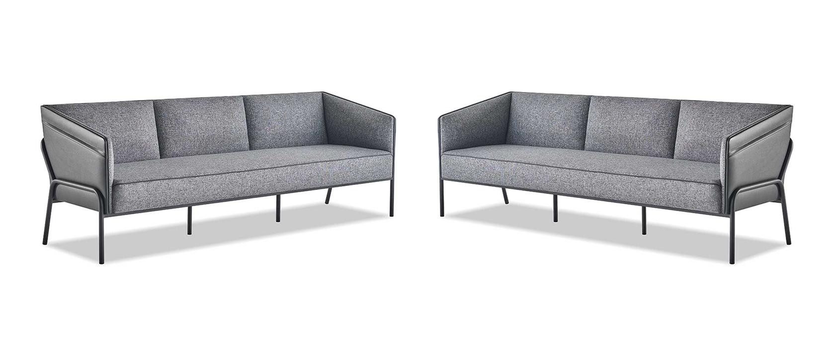 JVmoebel 3-Sitzer Ledersofa in Grau mit Edelstahl-Elementen und Textilbezug, Made in Europa