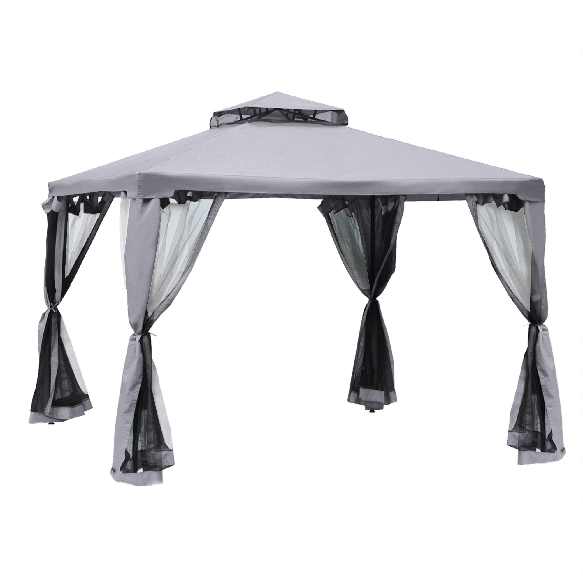 MC Star Pavillon Gartenpavillon Pavillon 3x3m Partyzelt mit 4 Seitenwänden wetterfest, aus Metall und Polyester in Hellgrau für Garten und Veranstaltungen