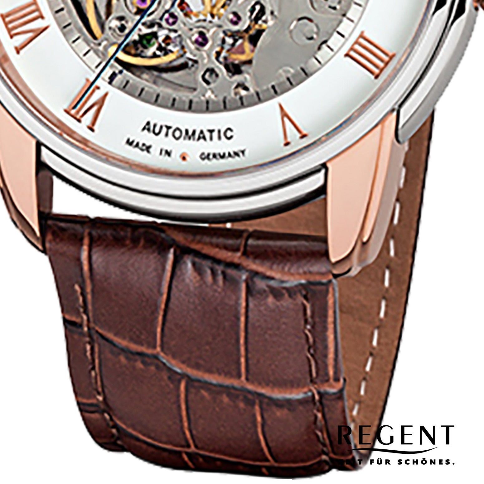 GM-1462 Regent Lederarmband rund, groß Leder, Armbanduhr (ca. Herren Automatik Regent Herren Quarzuhr Uhr 42mm),