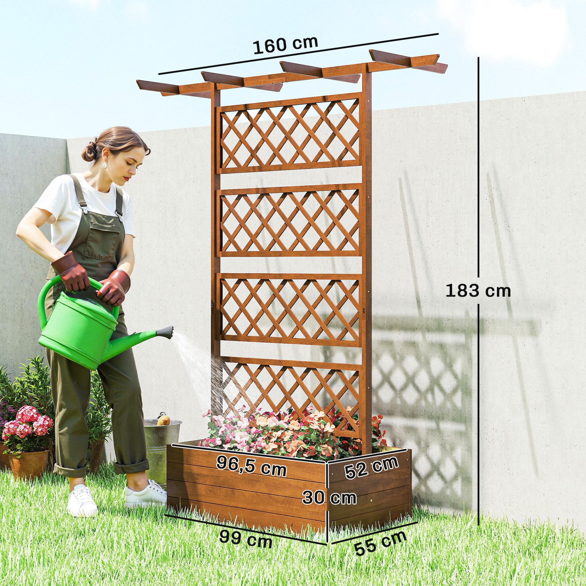 Outsunny Hochbeet Rankengitter Holz mit Dach, Pflanzbeet für Kletterpflanzen (Frühbeet, 1 St., Gartenbeet), für Garten, Balkon, 160 x 55 x 183 cm Orange – Bild 3 von 5