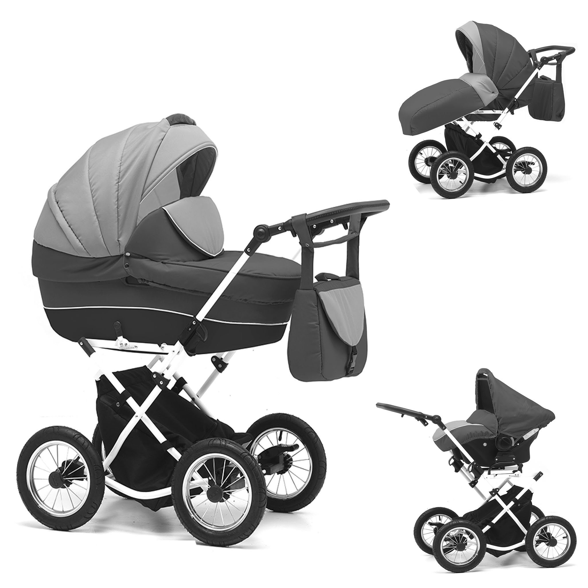 Kombi-Kinderwagen Sorento 4 in 1 mit Sportsitz, Autositz und Zubehör in 17 Farben