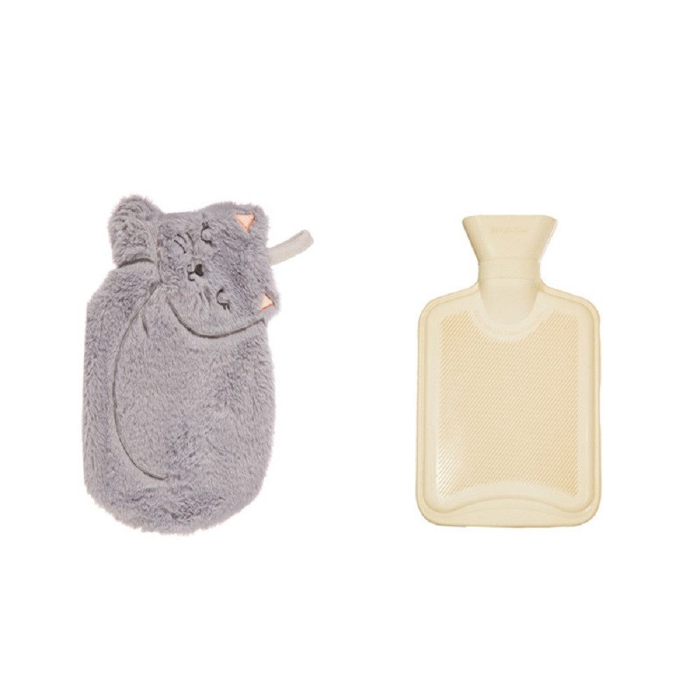 Sass & Belle Wärmflasche Katze, (Bezug grau, Kätzchen, Bettflasche, 2-tlg., ca. 20 x 30 cm), mit gemütlichen Vibes, perfekt für abendliches Kuscheln