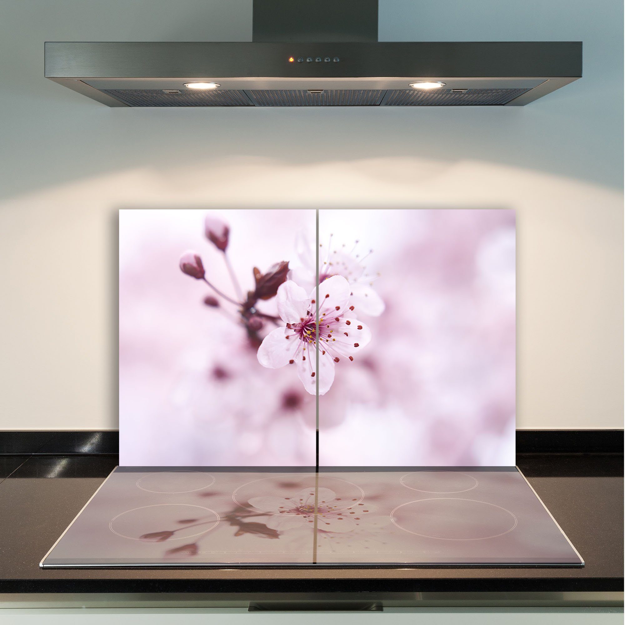 80x52 Decorwelt 2-teilig Blumen Herd-Abdeckplatte Pink Ceranfeldabdeckung