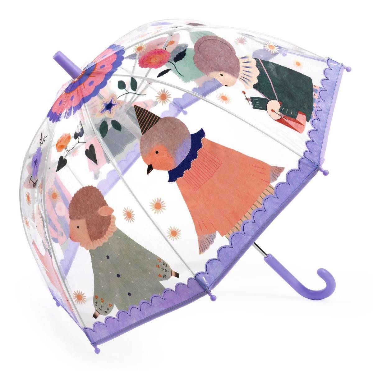 DJECO Stockregenschirm Kinder-Regenschirm musikalischen Tieren Transparent Ø 68 x 70 cm lila