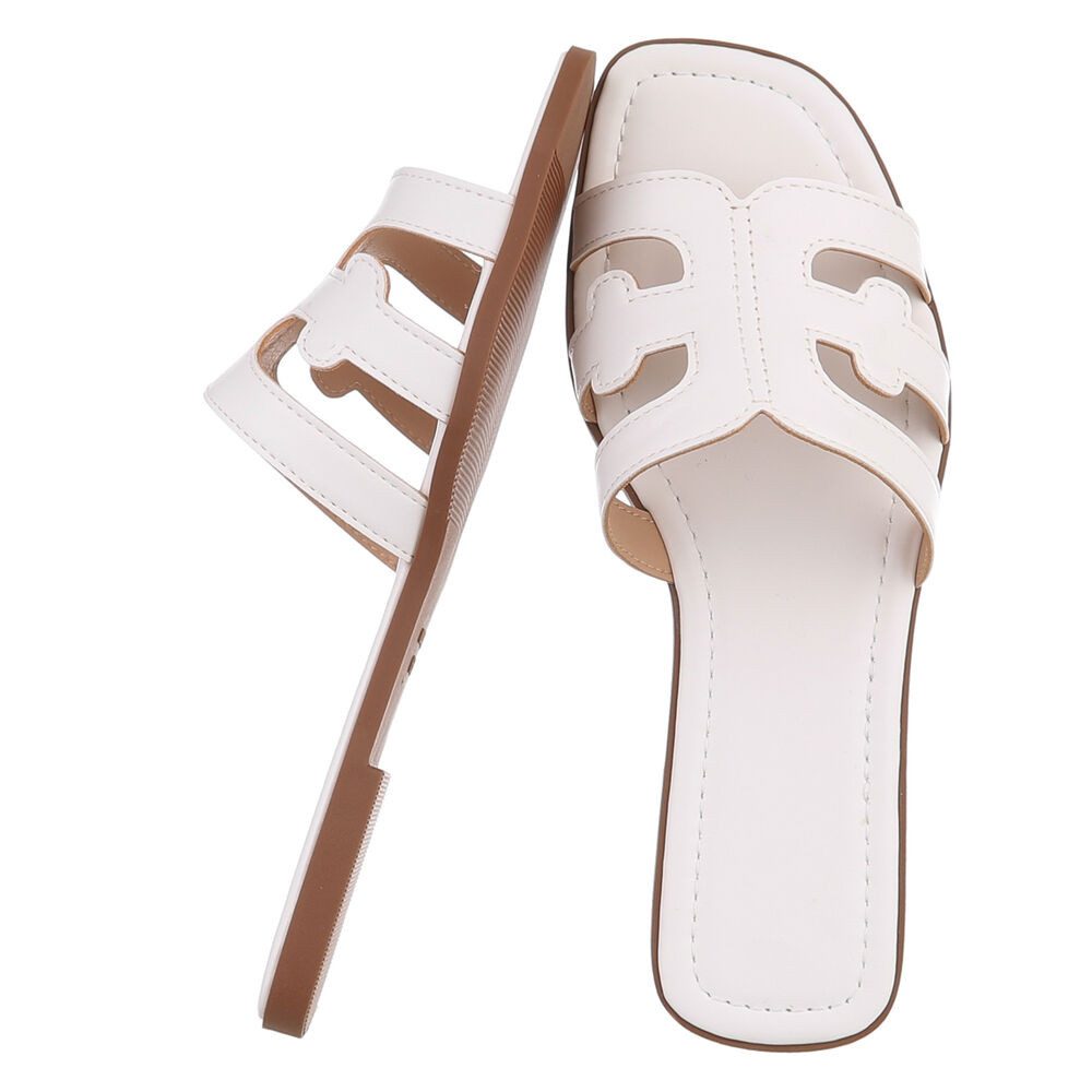 Ital-Design Damen Pantoletten mit Cut-out-Design, flach Pantolette (91970908) Blockabsatz Pantoletten in Weiß