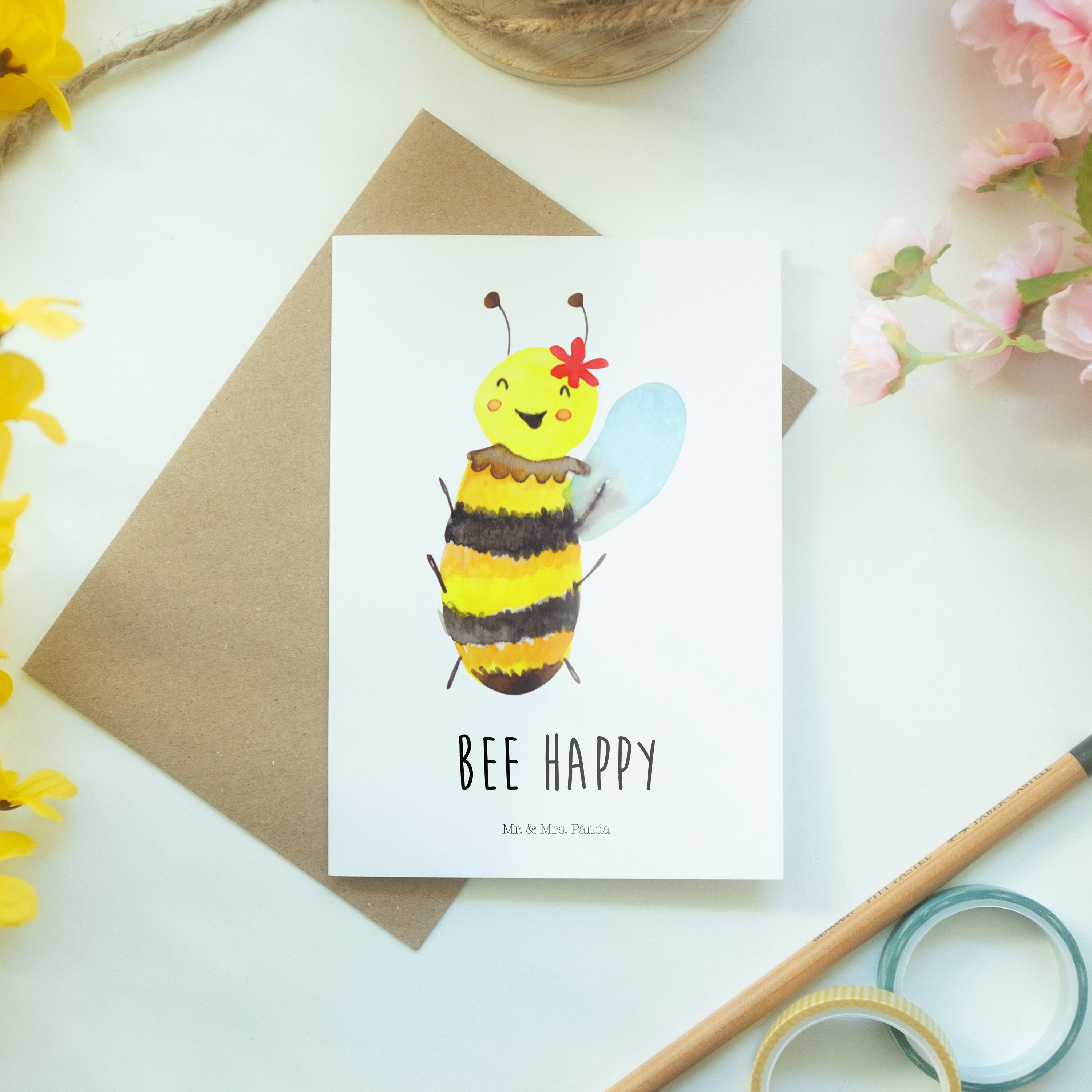Mrs. Mr. Klappkarte, Grußkarte G - Weiß Panda Geburtstagskarte, - Biene Wespe, & Geschenk, Happy