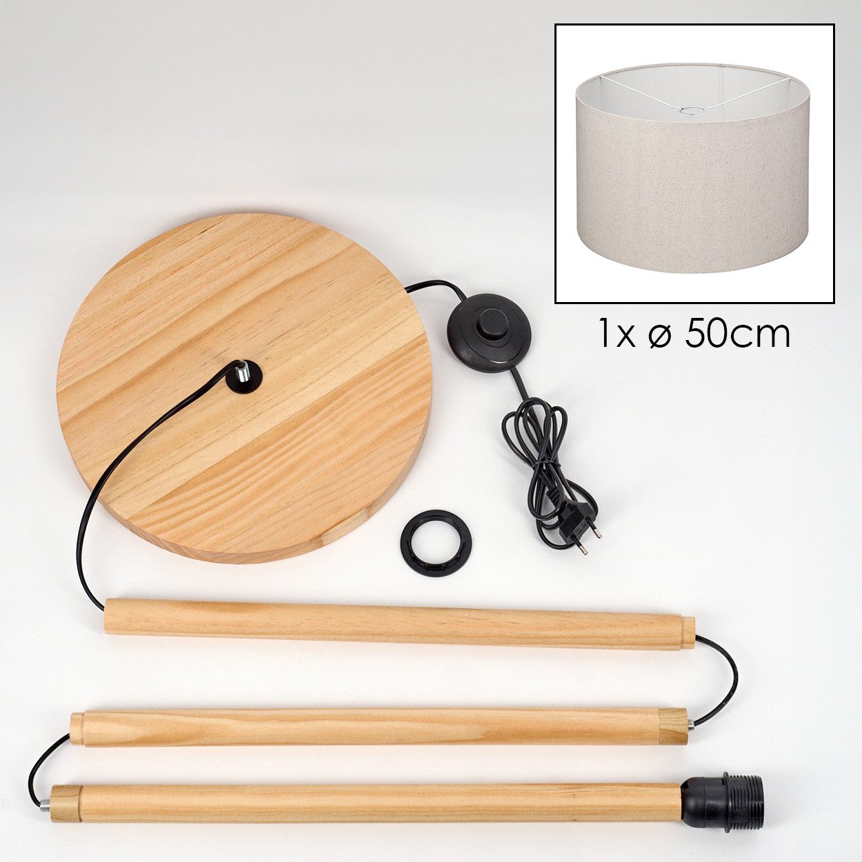 hofstein Stehlampe Stehlampe aus Holz im modernen Boho-Design, ohne Leuchtmittel, Stehleuchte mit Schirm aus Stoff und Fußschalter, Ø 50 cm, 167 cm, E27 – Bild 5 von 5