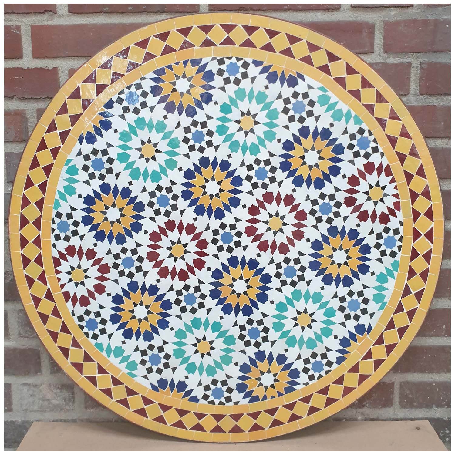 Casa Moro Gartentisch Mediterraner Gartentisch marokkanischer Mosaiktisch Ø 80cm Ankabut Gelb rund Höhe mit Gestell 73cm, Kunsthandwerk aus Marrakesch, Dekorativer Balkontisch Bistrotisch Beistelltisch, MT2233, Handmade