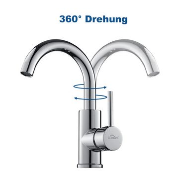 Auralum Waschtischarmatur 2PCS Wasserhahn Waschbecken Einhebel Mischbatterie Badarmatur 360°