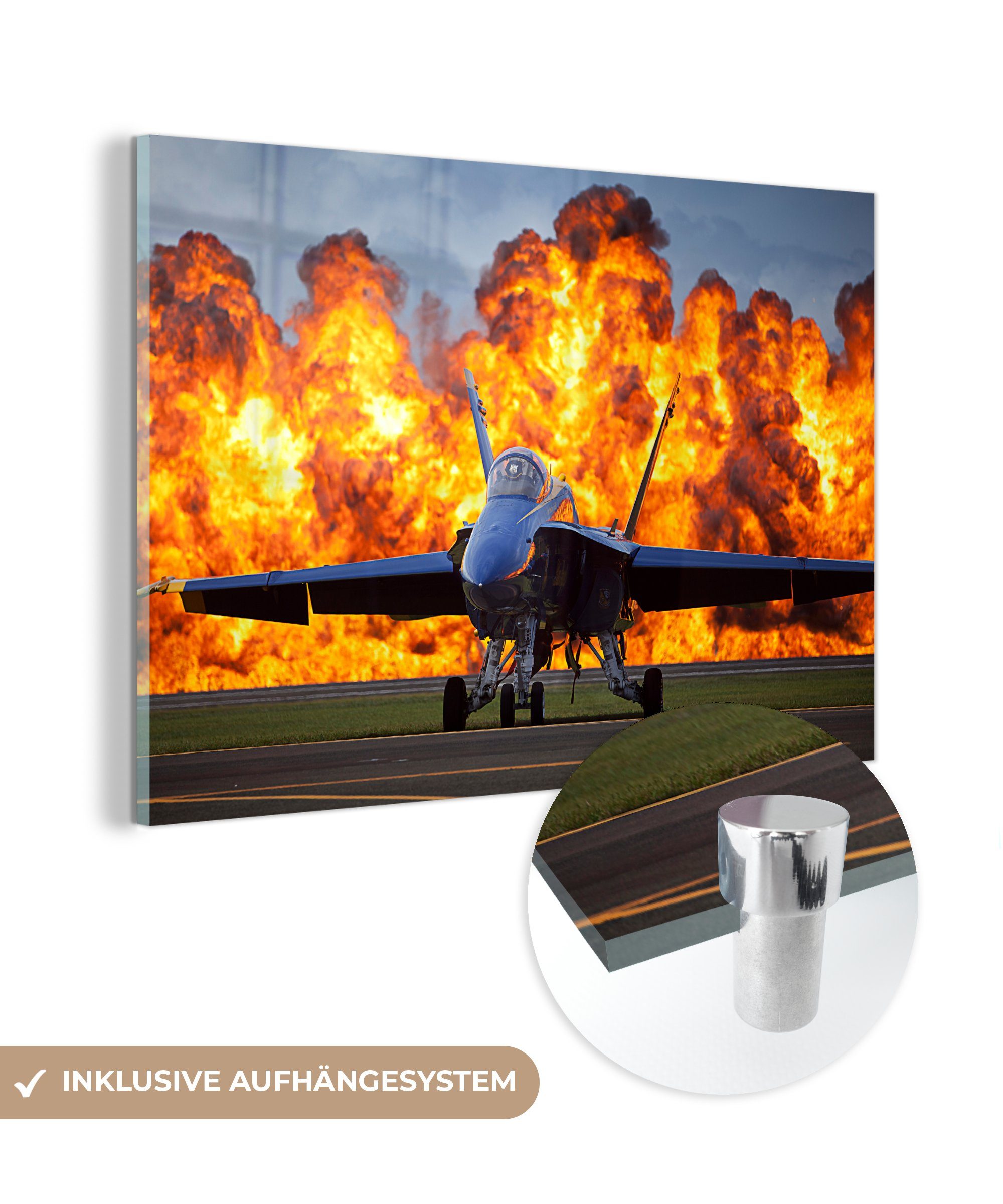 MuchoWow Acrylglasbild Flugzeuge - Düsenjäger - Feuer, (1 St), Acrylglasbilder Wohnzimmer & Schlafzimmer