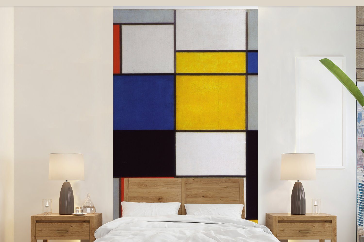 MuchoWow Fototapete Komposition A - Piet Mondrian, Matt, bedruckt, (2 St), Vliestapete für Wohnzimmer Schlafzimmer Küche, Fototapete