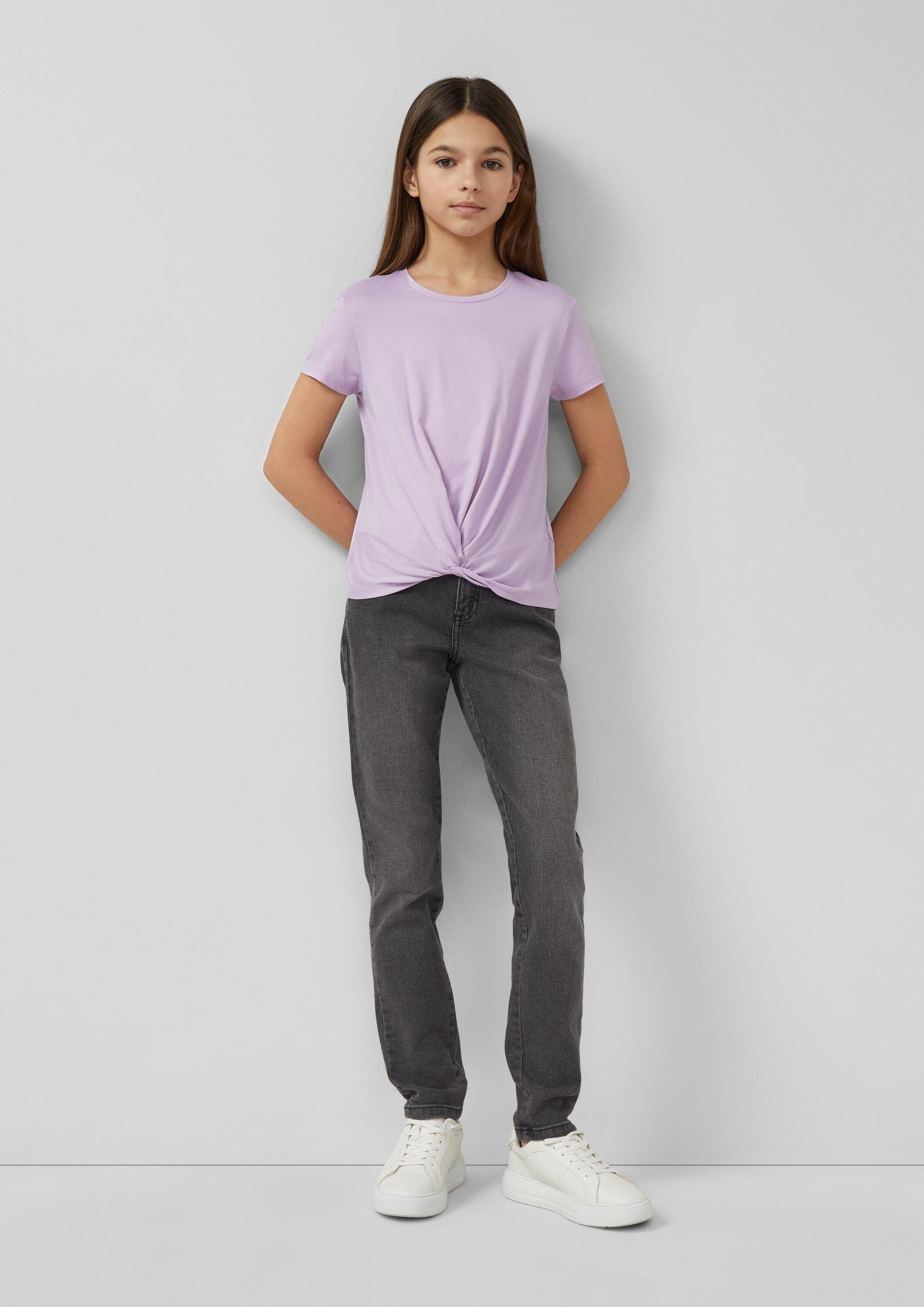 s.Oliver Kurzarmshirt T-Shirt Fließendes T-Shirt mit Knoten-Detail und leichtem Glanz
