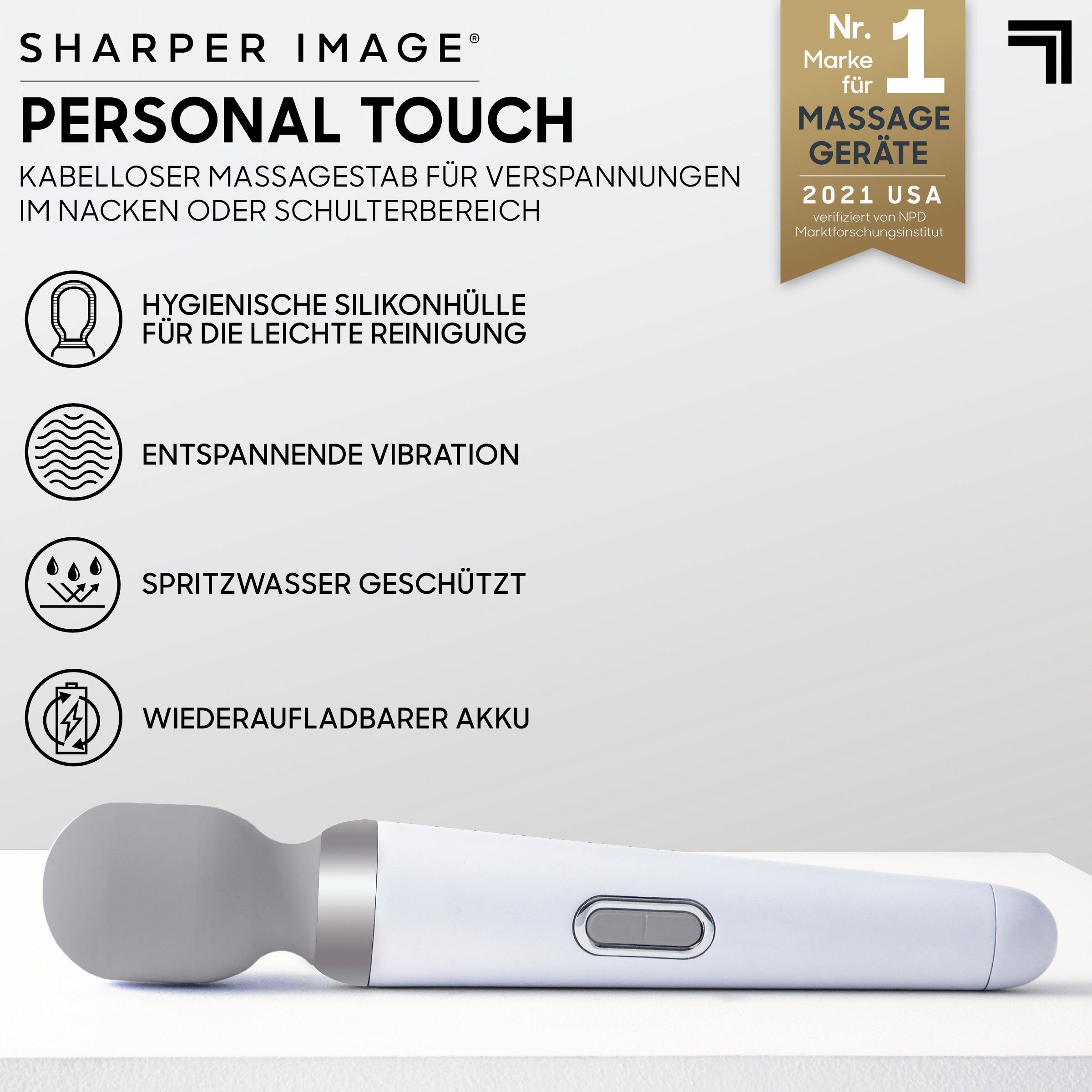 Sharper Image Massagegerät Kabelloser Tragbarer Ganzkörper Massagestab, mit mehreren Vibrationsstufen