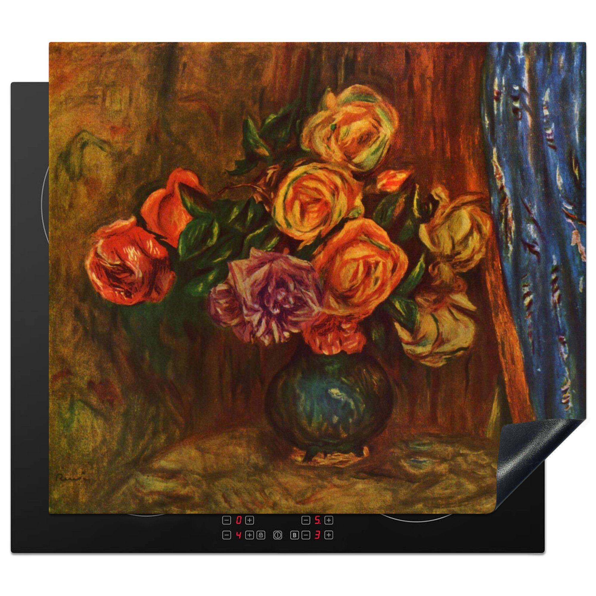 MuchoWow Herdblende-/Abdeckplatte Rosen in einer Vase - Gemälde von Pierre-Auguste Renoir, Vinyl, (1 tlg), 60x52 cm, Mobile Arbeitsfläche nutzbar, Ceranfeldabdeckung
