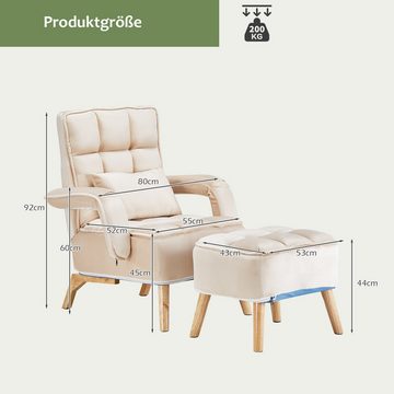 CLIPOP Relaxsessel Loungesessel Polsterstuhl (Relaxsessel mit Hocker), Fernsehsessel aus Samtbezug